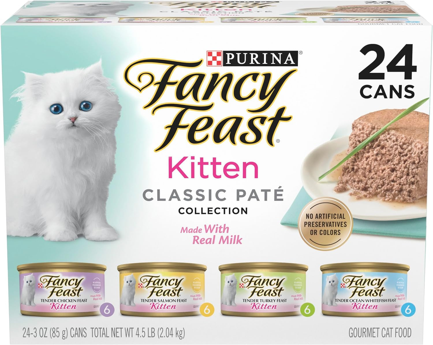 Purina  Tender Ocean Whitefish, Turkey, Chicken and Salmon Feasts Wet Kitten Food Variety Pack - (Pack of 24) 3 Oz. Boxes