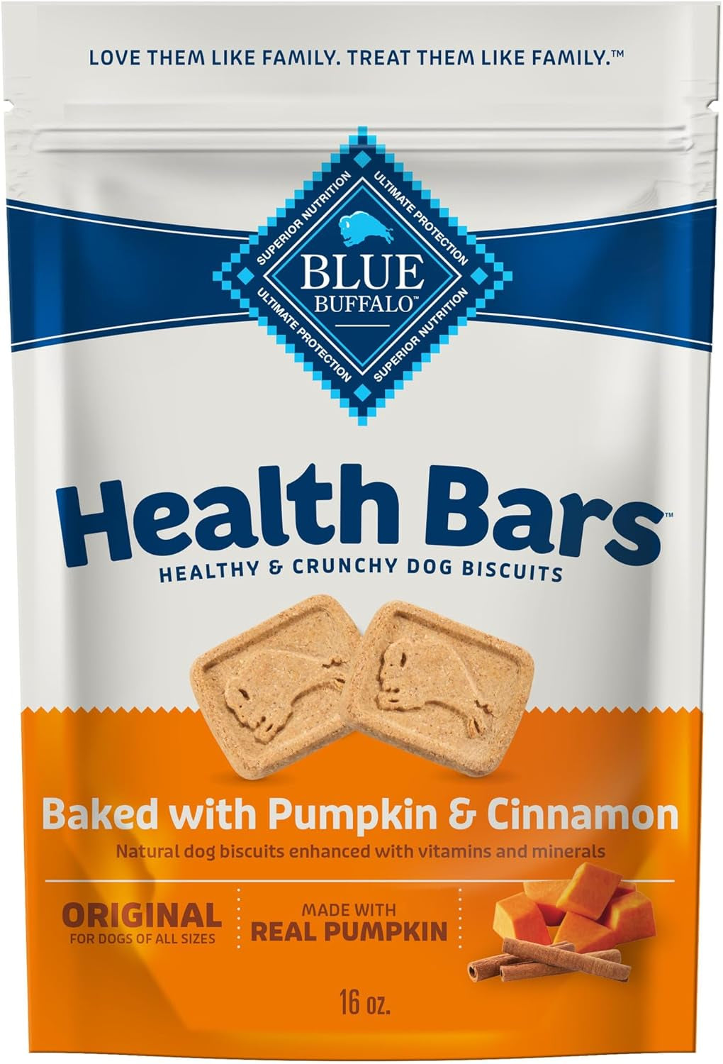 Health Bars Crunchy Dog Biscuits, Oven-Baked with Natural Ingredients, Pumpkin & Cinnamon, 16-Oz. Bag