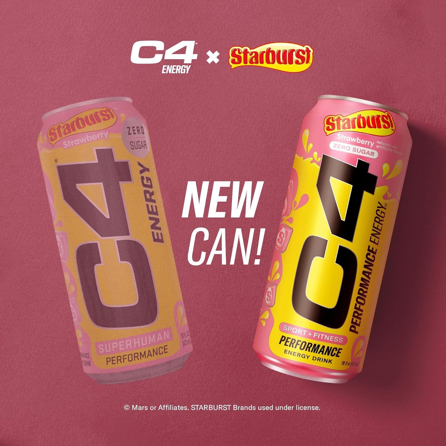 C4 Performance Energy Drink | STARBURST Strawberry | Zero Sugar Carbonated Preworkout Energy | 200Mg Caffeine with Beta Alanine | 16 Fl Oz (12 Pack)