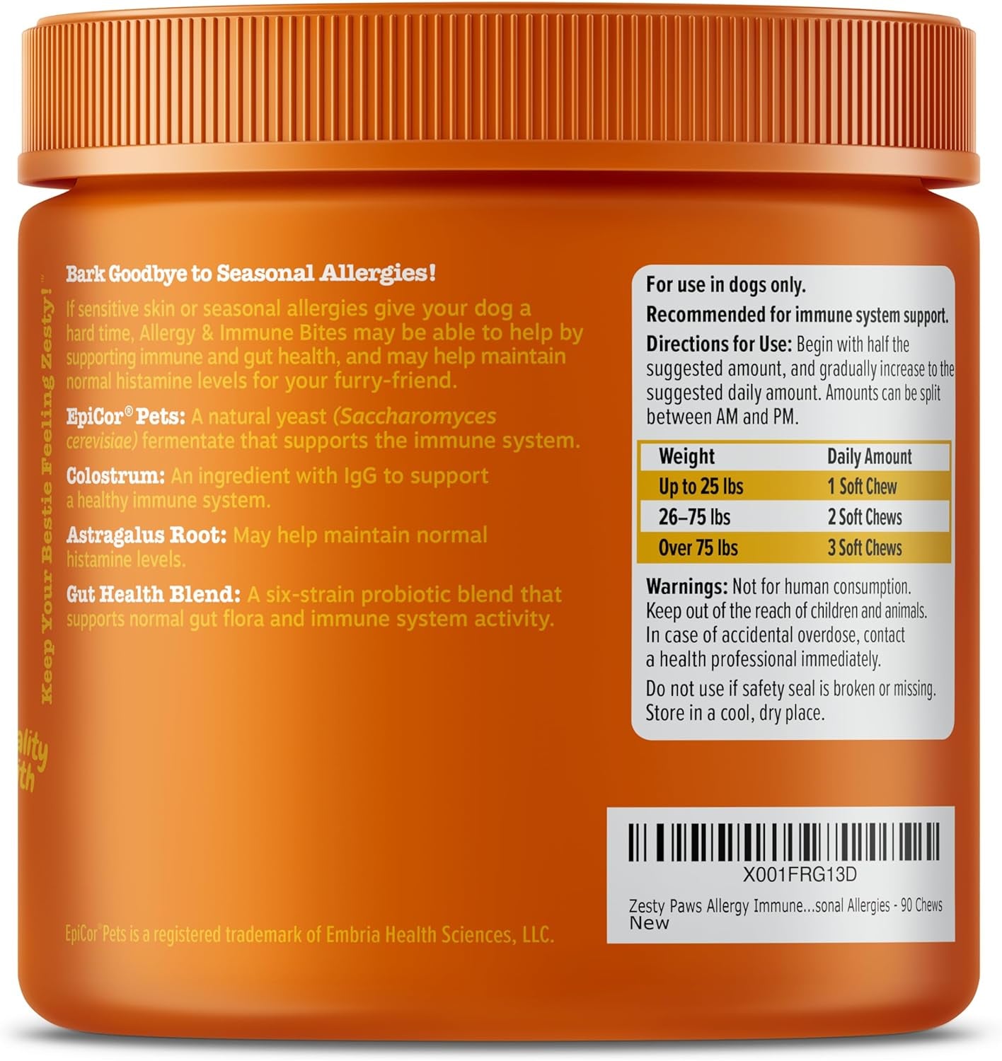 Dog Allergy Relief - anti Itch Supplement - Omega 3 Probiotics for Dogs - Digestive Health - Soft Chews for Skin & Seasonal Allergies - with Epicor Pets - Lamb - 90 Count