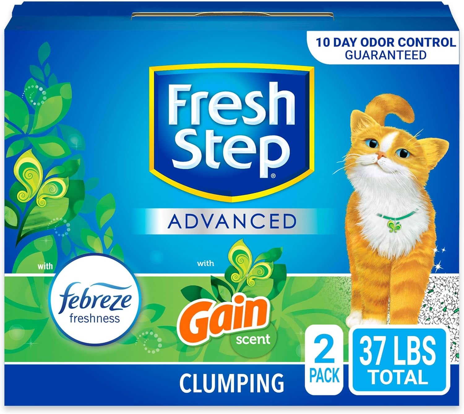 Advanced Clumping Litter with Febreze Freshness with Febreze Gain Scent, Fights Odor on Contact, 37 Lbs. (2 X 18.5 Lb. Box)