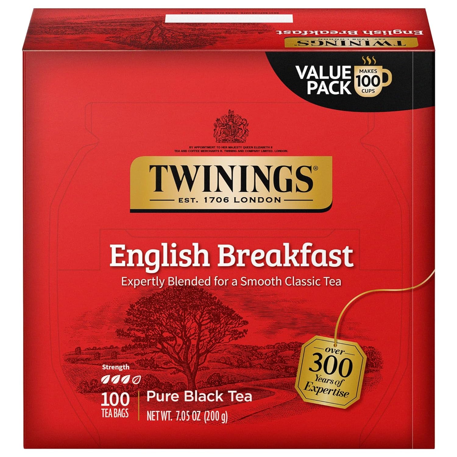 English Breakfast Black Tea Individually Wrapped Bags, 100 Count (Pack of 1), Smooth, Flavourful, and Robust, Caffeinated, Enjoy Hot or Iced | Packaging May Vary