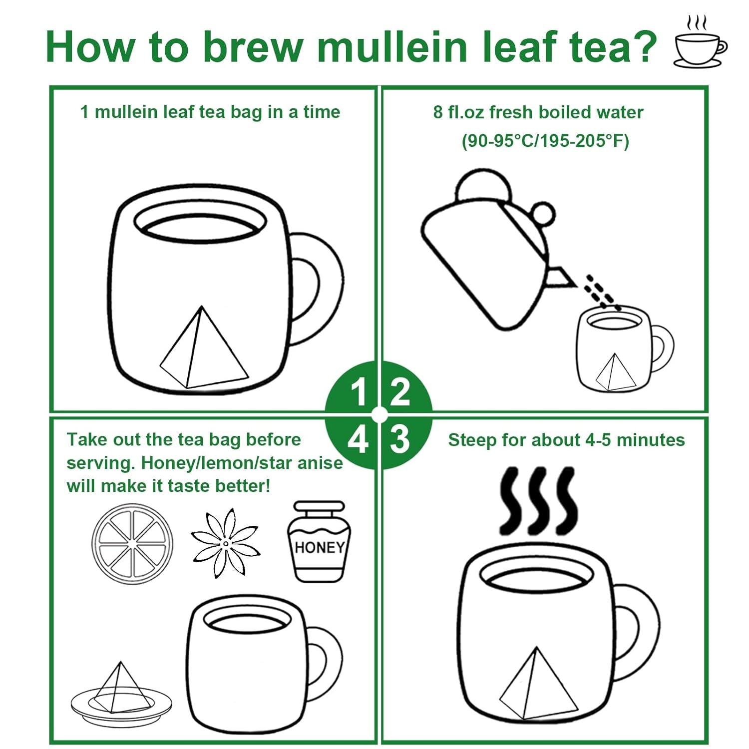 -Mullein Leaf Tea Bags, 20 Teabags, 3G/Bag for Lungs - Non-Gmo - Caffeine-Free - Natural Healthy Herbal Tea for Detox & Respiratory Support