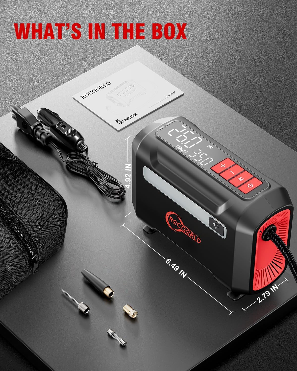 R8 Tire Inflator Portable Air Compressor, DC 12V Air Compressor Portable with Large Dual Digital Screen, 3X Faster Inflation Air Pump for Car, Bike, Ball, Motor