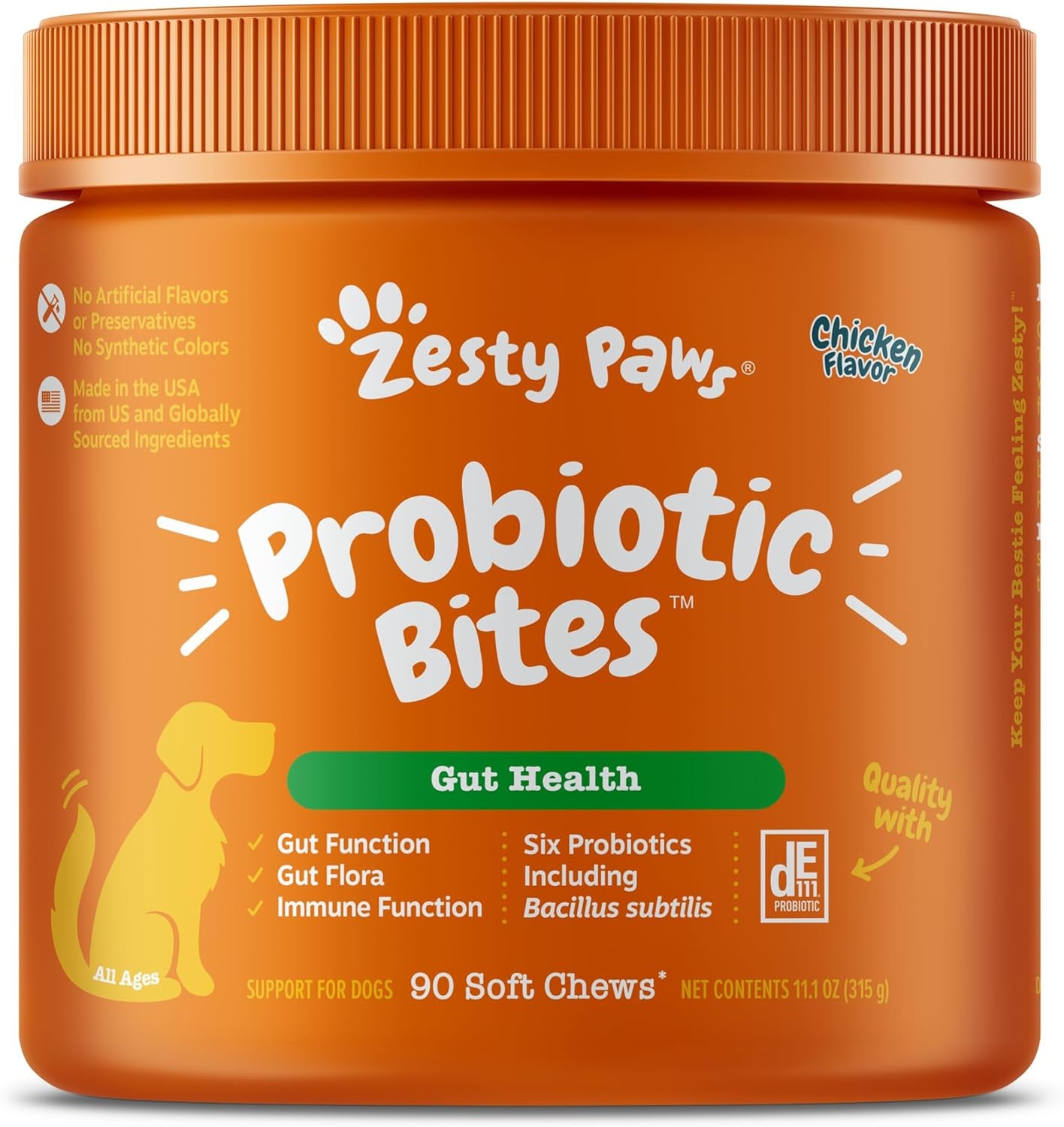 Probiotics for Dogs - Digestive Enzymes for Gut Flora, Digestive Health, Diarrhea & Bowel Support - Clinically Studied DE111 - Dog Supplement Soft Chew for Pet Immune System - Chicken