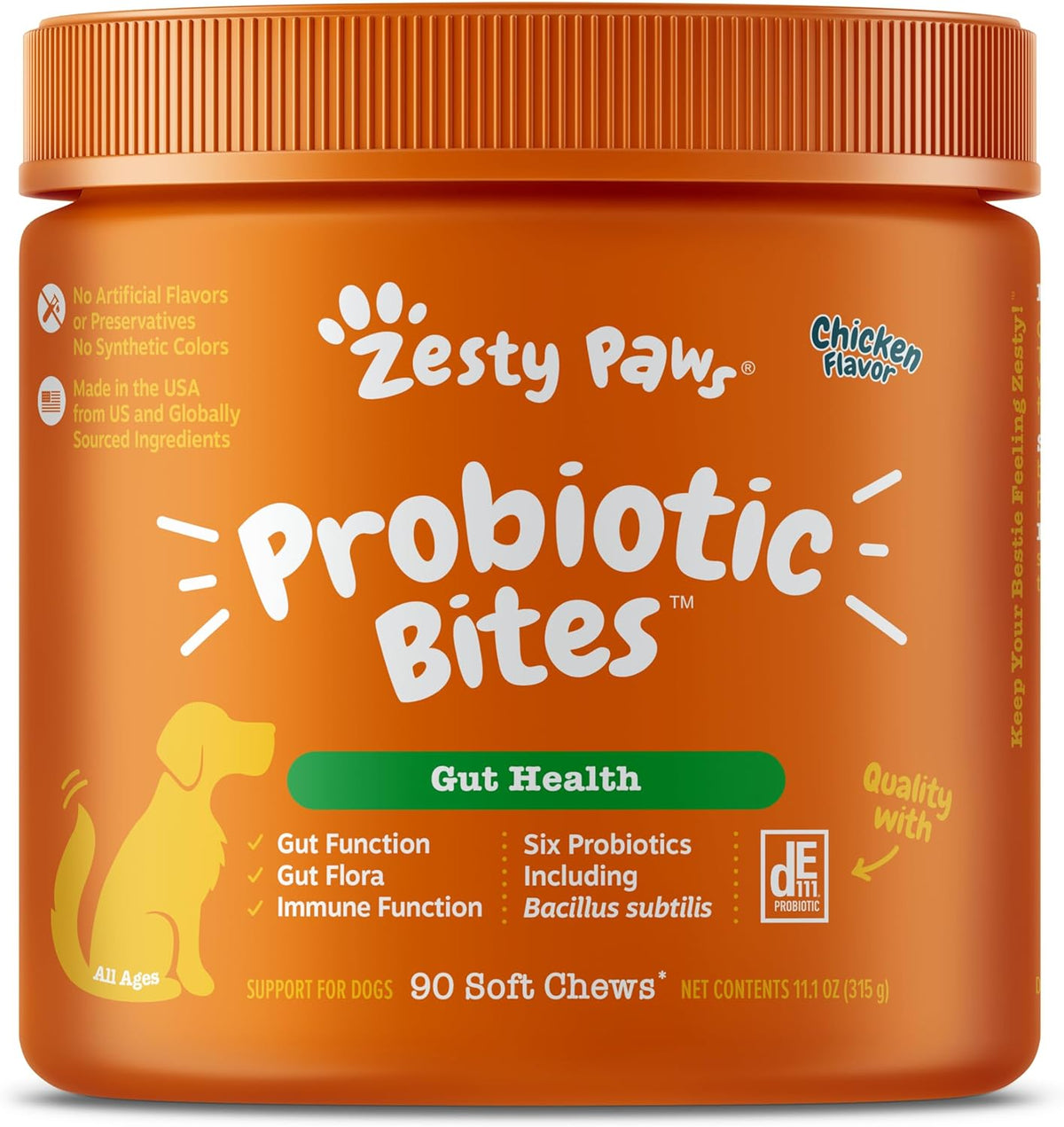 Probiotics for Dogs - Digestive Enzymes for Gut Flora, Digestive Health, Diarrhea & Bowel Support - Clinically Studied DE111 - Dog Supplement Soft Chew for Pet Immune System - Chicken