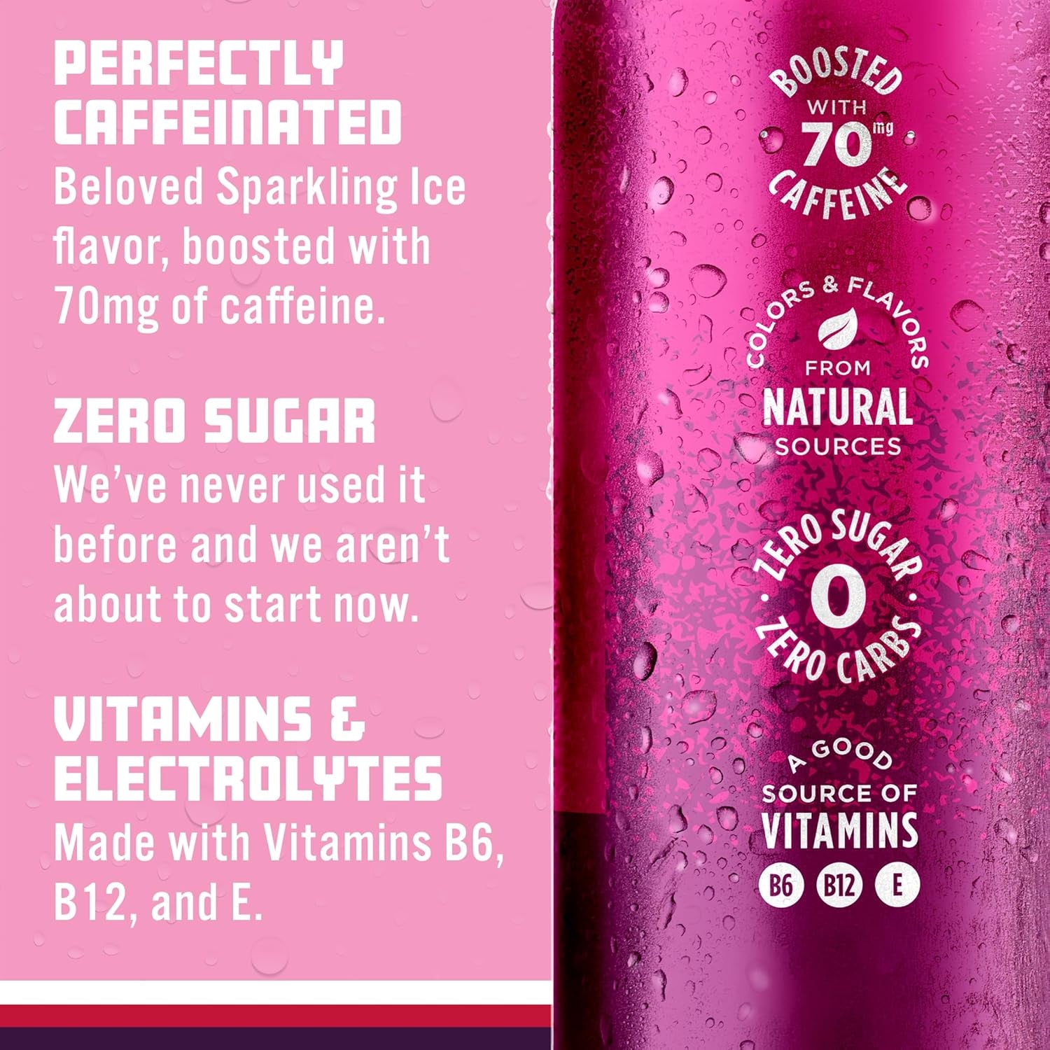 +Caffeine Black Raspberry Sparkling Water with Caffeine, Zero Sugar, with Antioxidants and Vitamins,16 Fl Oz Cans (Pack of 12)