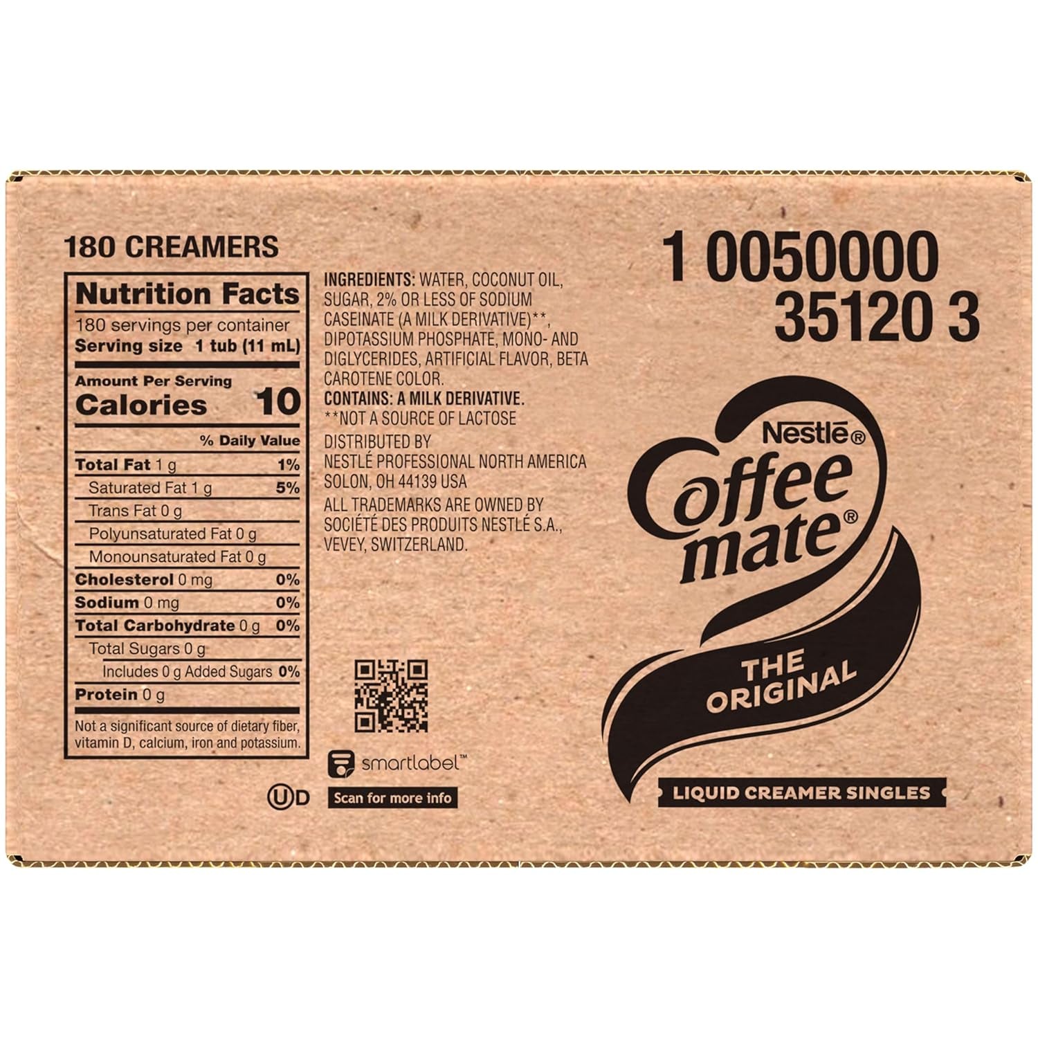 Coffee Creamer, Original, Liquid Creamer Singles, Non Dairy, No Refrigeration, 0.375 Fl Oz Tubs (Pack of 180)