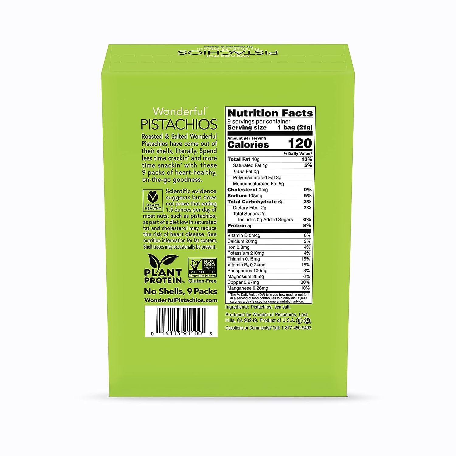 No Shells, Roasted & Salted Nuts, 0.75 Ounce Bag (Pack of 9), Protein Snacks, Gluten Free, On-The-Go, Individually Wrapped Healthy Snacks