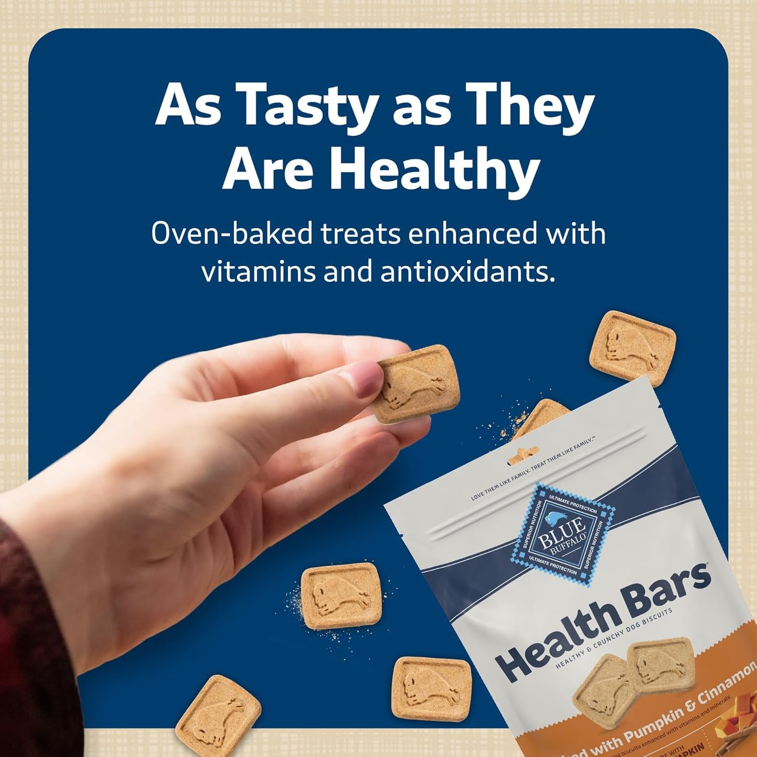 Health Bars Crunchy Dog Biscuits, Oven-Baked with Natural Ingredients, Pumpkin & Cinnamon, 16-Oz. Bag