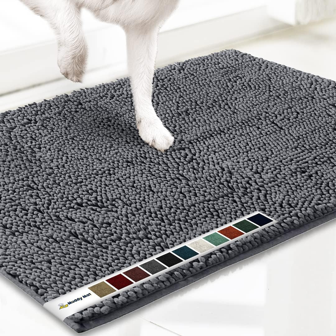 ® Shown on TV Highly Absorbent Microfiber Door Mat and Pet Rug Non Slip Thick Washable Area and Bath Mat Soft Chenille for Kitchen Bathroom Bedroom Indoor and Outdoor - Grey Medium 30"X19"