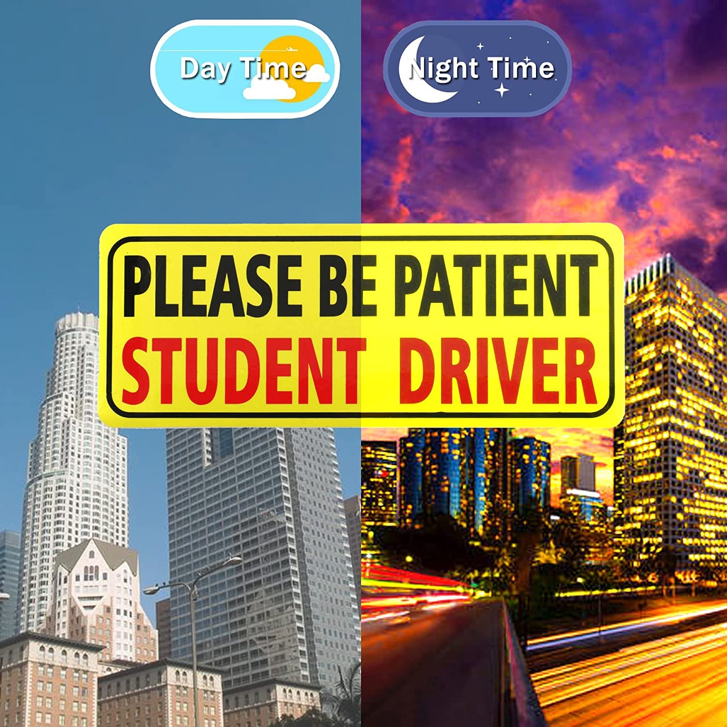 3Pcs Magnet for Car, Please Be Patient Student Driver, New Drivers Sticker Safety Warning, Magnetic Reflective Rookie Driver Bumper Sticker (Black&Red)