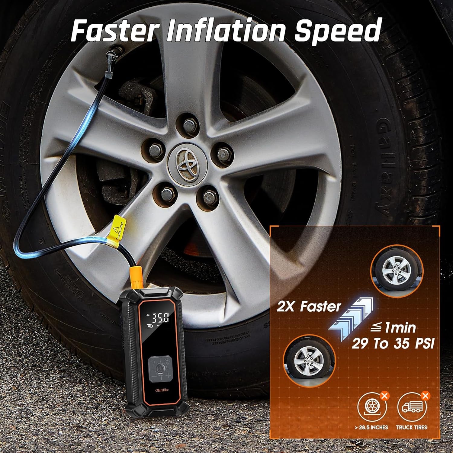 Cordless Tire Inflator Portable Air Compressor-Dual Mode Inflation,12V Auto Air Pump for Car Tires, Bicycle, Bike, Motorcycle, Smart Electric Pump with LED Light & Digital Pressure Gauge