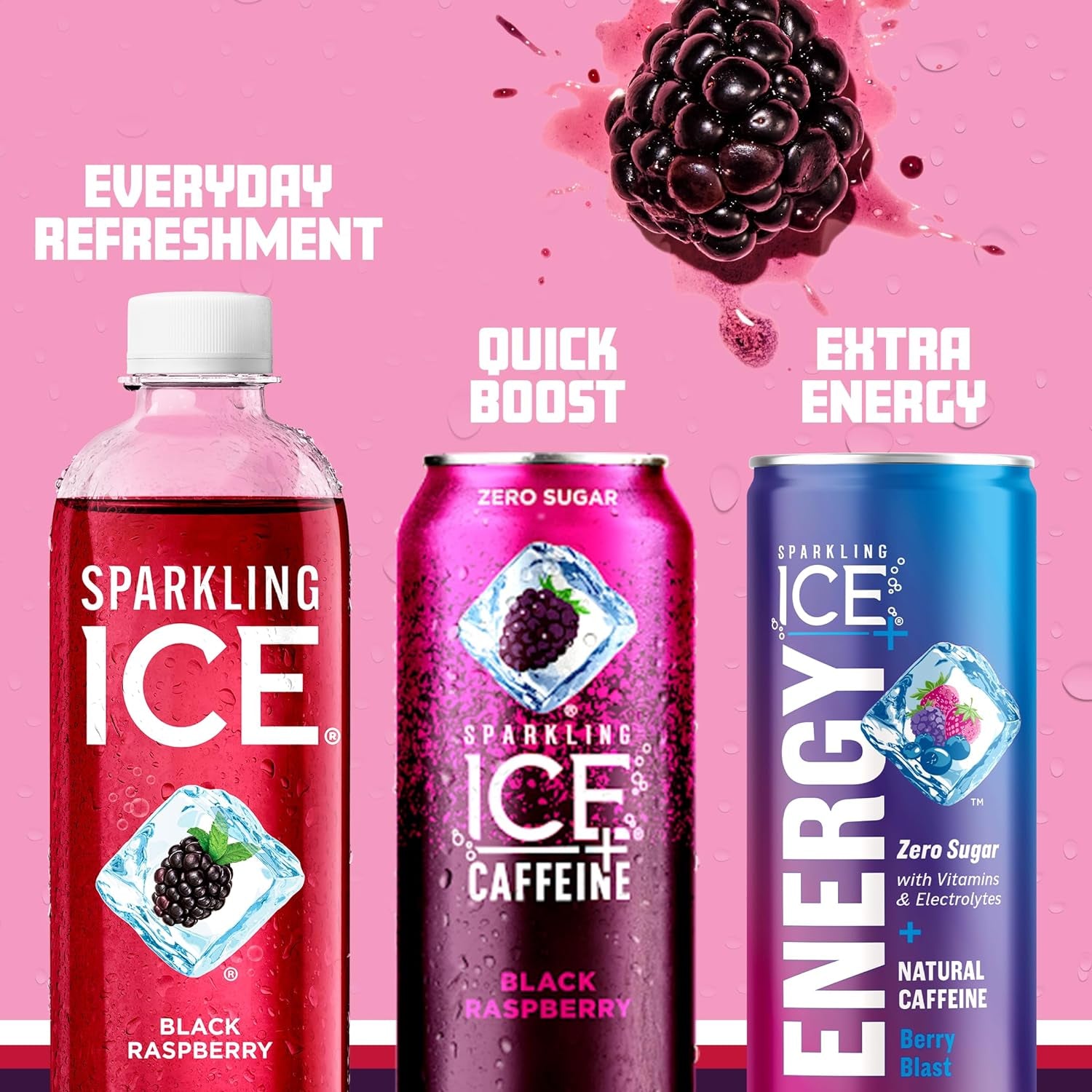 Purple Variety Pack, Flavored Water, Zero Sugar, with Vitamins and Antioxidants, 17 Fl Oz, 12 Count (Black Raspberry, Cherry Limeade, Orange Mango, Kiwi Strawberry)