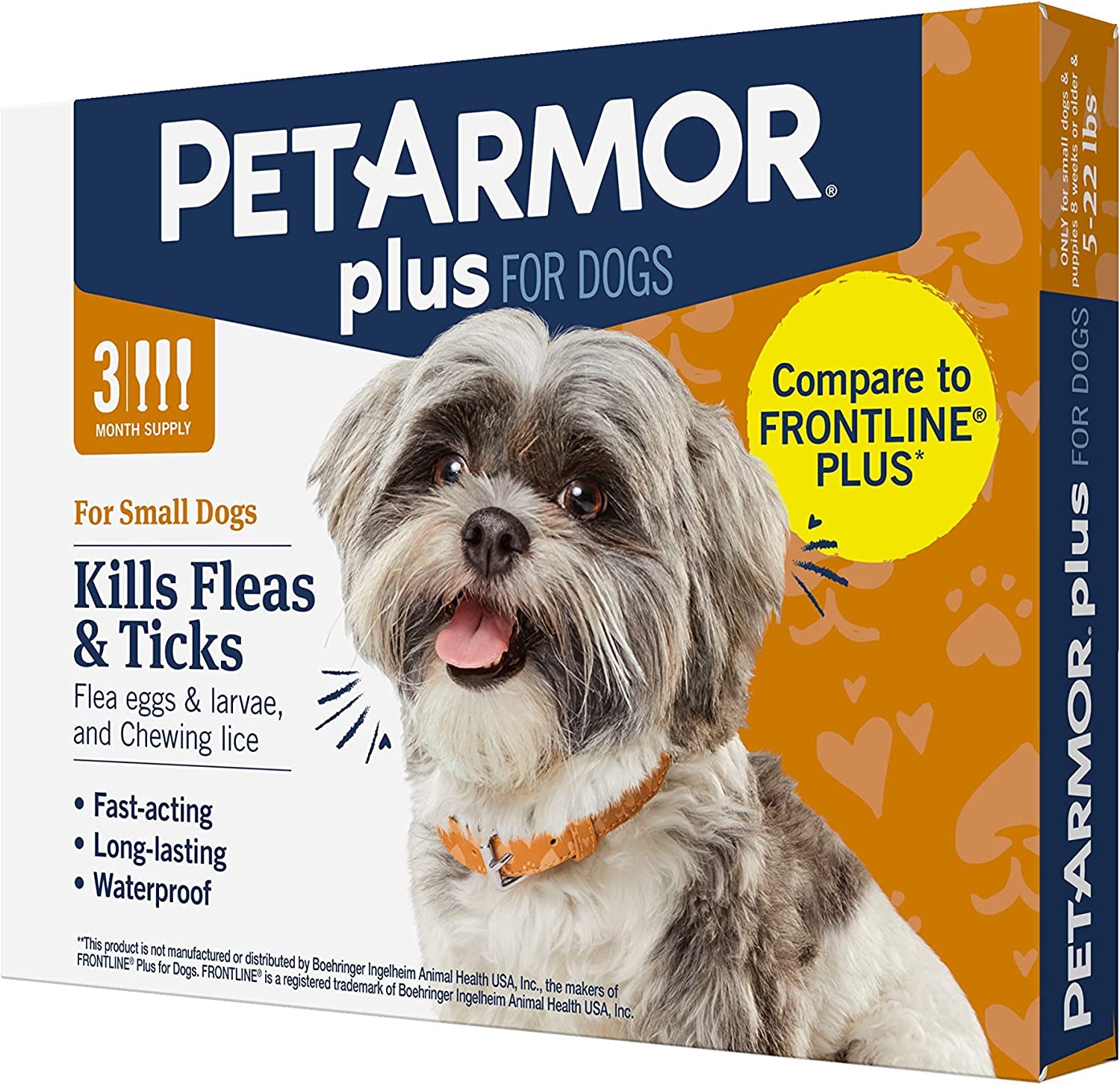 plus Flea and Tick Prevention for Dogs, Dog Flea and Tick Treatment, 3 Doses, Waterproof Topical, Fast Acting, Small Dogs (5-22 Lbs)