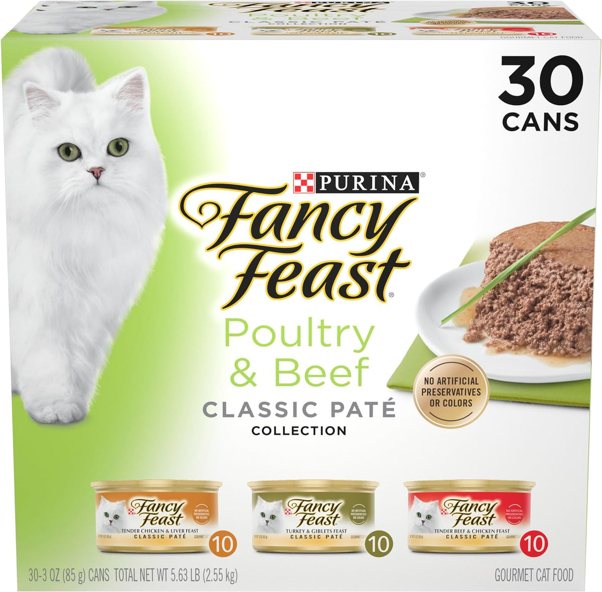 Poultry and Beef Feast Classic Pate Collection Grain Free Wet Cat Food Variety Pack - (Pack of 30) 3 Oz. Cans