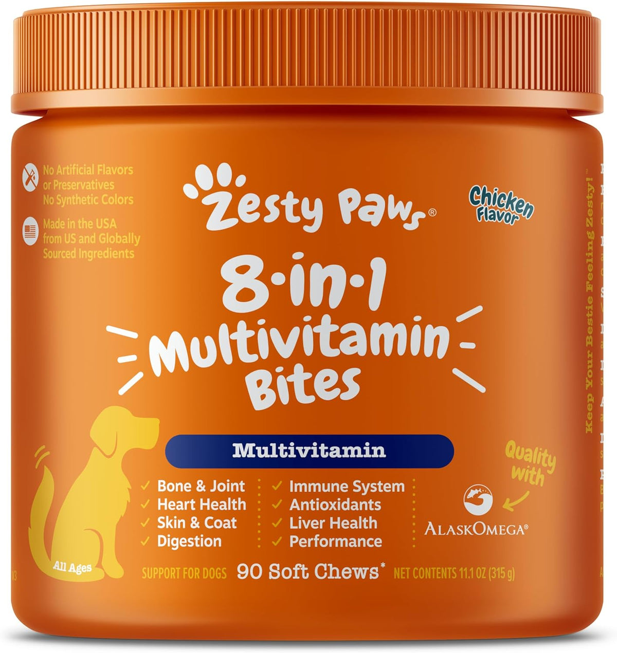 Multivitamin Treats for Dogs - Glucosamine Chondroitin for Joint Support + Digestive Enzymes & Probiotics - Grain Free Dog Vitamin for Skin & Coat + Immune Health - Chicken Flavor - 90Ct