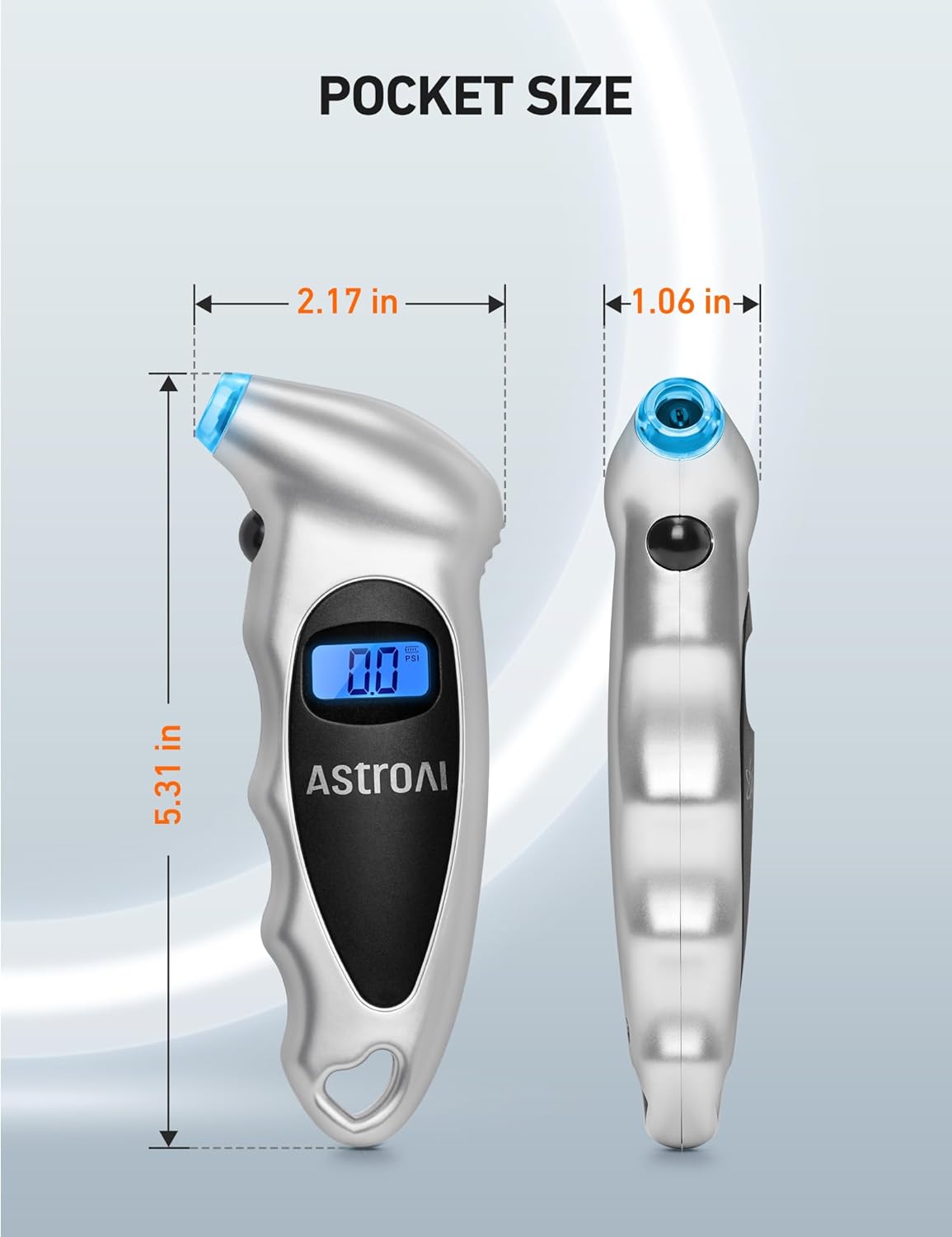 Tire Pressure Gauge Digital 0-150PSI (Accurate in 0.1 Increments), 4 Settings Stocking Stuffers for Car Truck Bicycle with Backlight LCD and Presta Valve Adaptor, Sliver