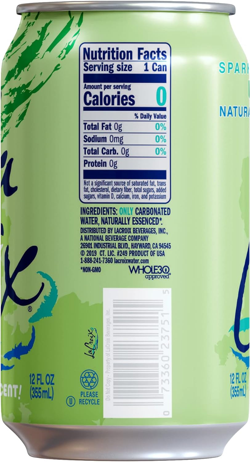 Sparkling Water, Lime, 12 Fl Oz (Pack of 8)