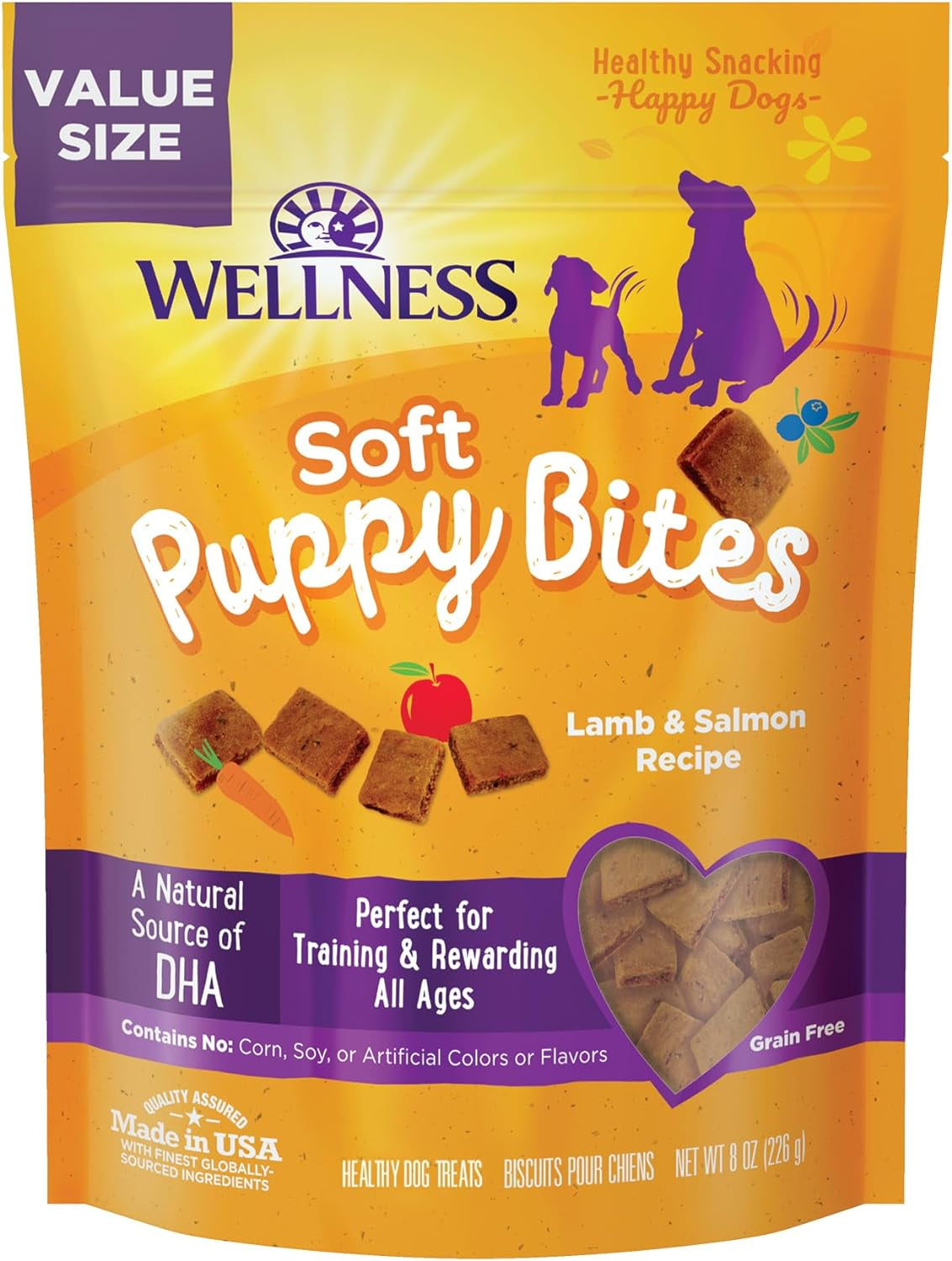 Soft Puppy Bites Healthy Grain-Free Treats for Training, Dog Treats with Real Meat and DHA, No Artificial Flavors (Lamb & Salmon, 8-Ounce Bag)