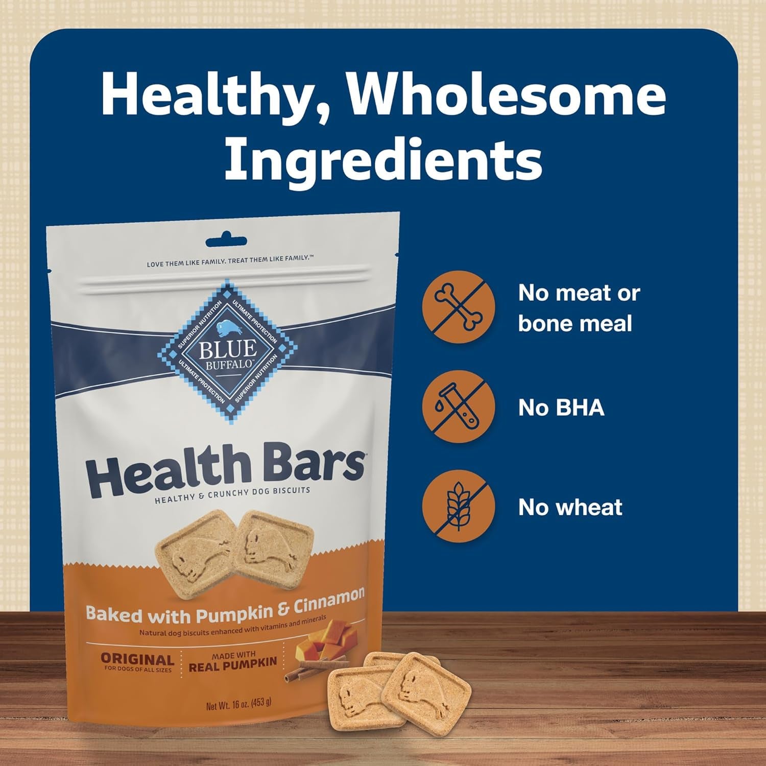 Health Bars Crunchy Dog Biscuits, Oven-Baked with Natural Ingredients, Pumpkin & Cinnamon, 16-Oz. Bag