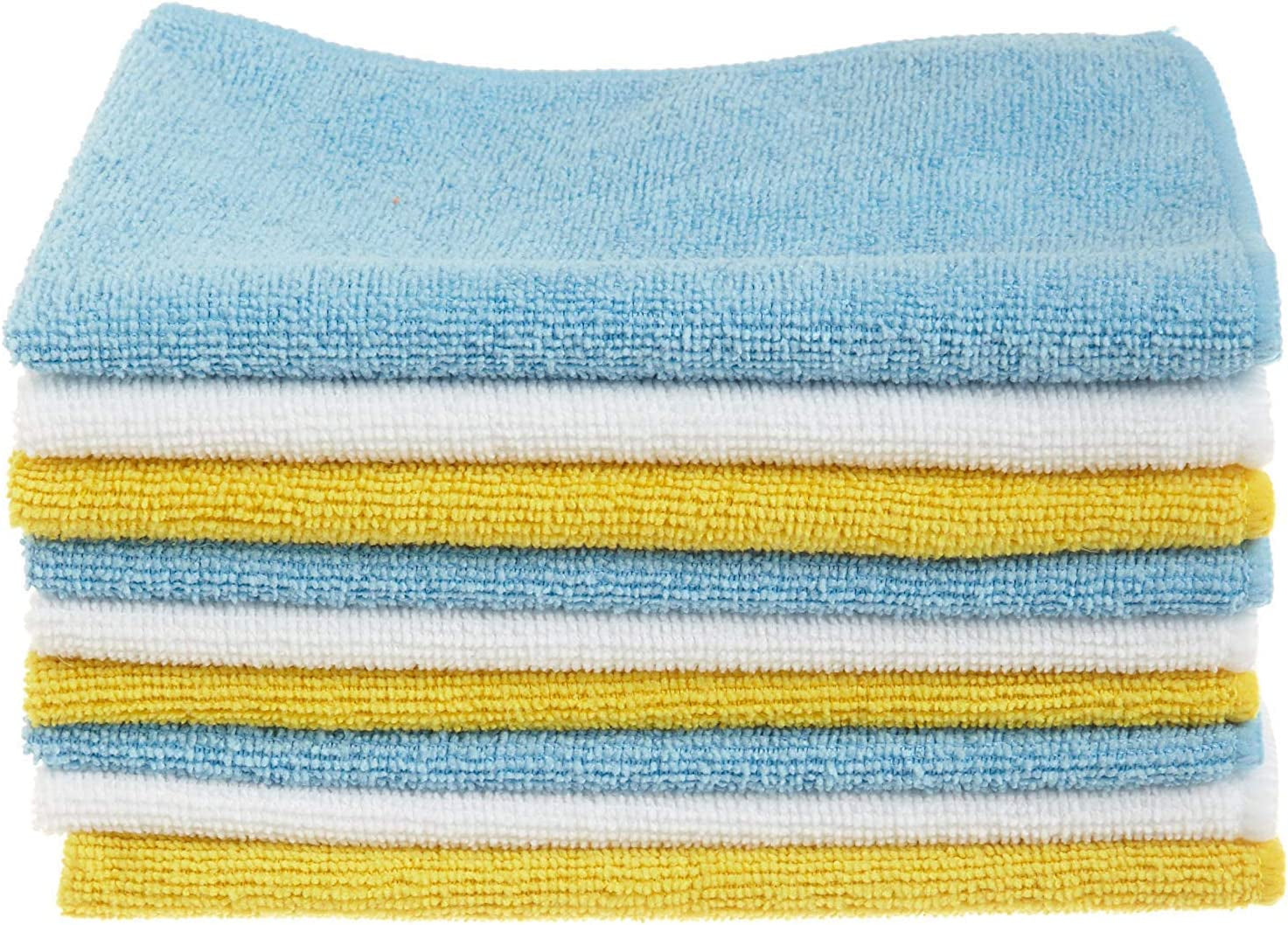 Microfiber Cleaning Cloths, Lint Free, Absorbent, Streak Free, Non-Abrasive, Reusable and Washable, Pack of 24, Blue/White/Yellow, 16" X 12"