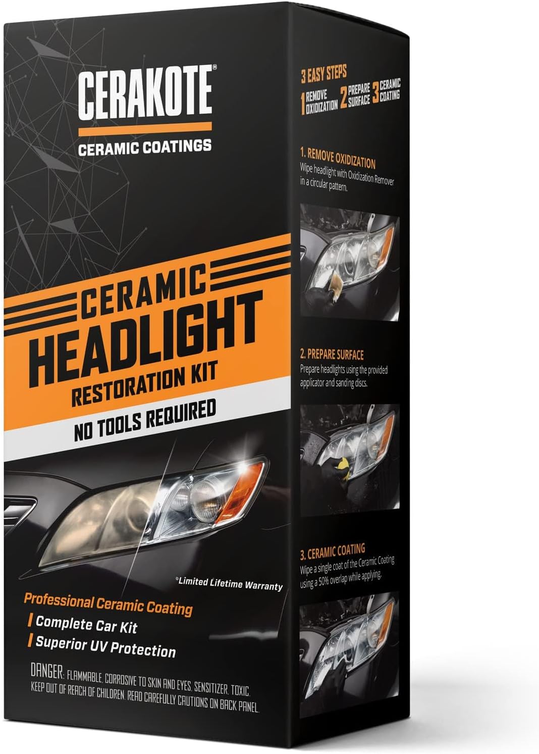 ® Ceramic Headlight Restoration Kit – Guaranteed to Last as Long as You Own Your Vehicle – Brings Headlights Back to like New Condition - 3 Easy Steps - No Power Tools Required