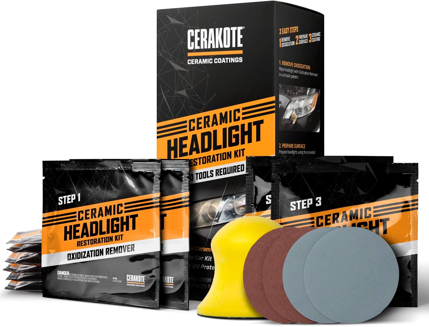 ® Ceramic Headlight Restoration Kit – Guaranteed to Last as Long as You Own Your Vehicle – Brings Headlights Back to like New Condition - 3 Easy Steps - No Power Tools Required