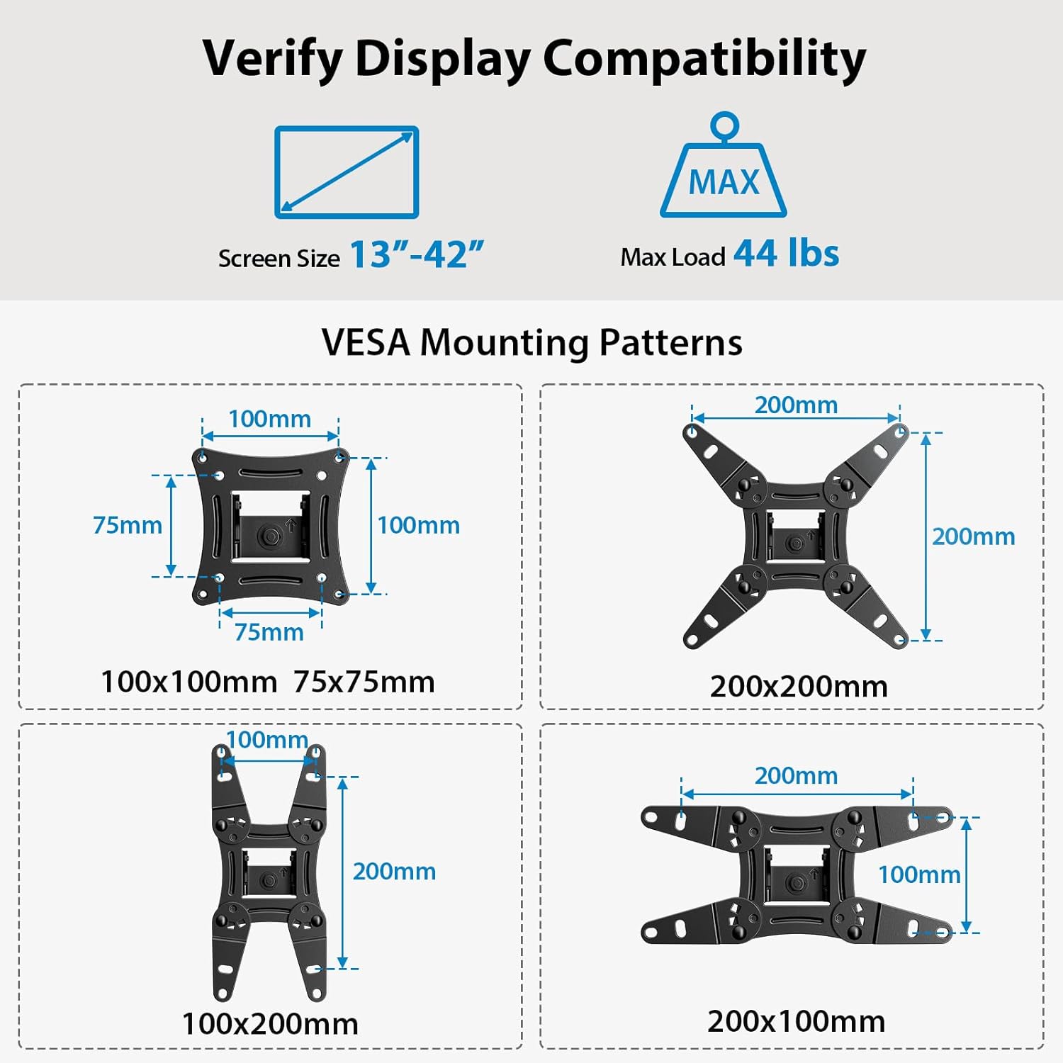 Full Motion TV Monitor Wall Mount Bracket Articulating Arms Swivel Tilt Extension Rotation for Most 13-42 Inch LED LCD Flat Curved Screen Tvs & Monitors, Max VESA 200X200Mm up to 44Lbs by