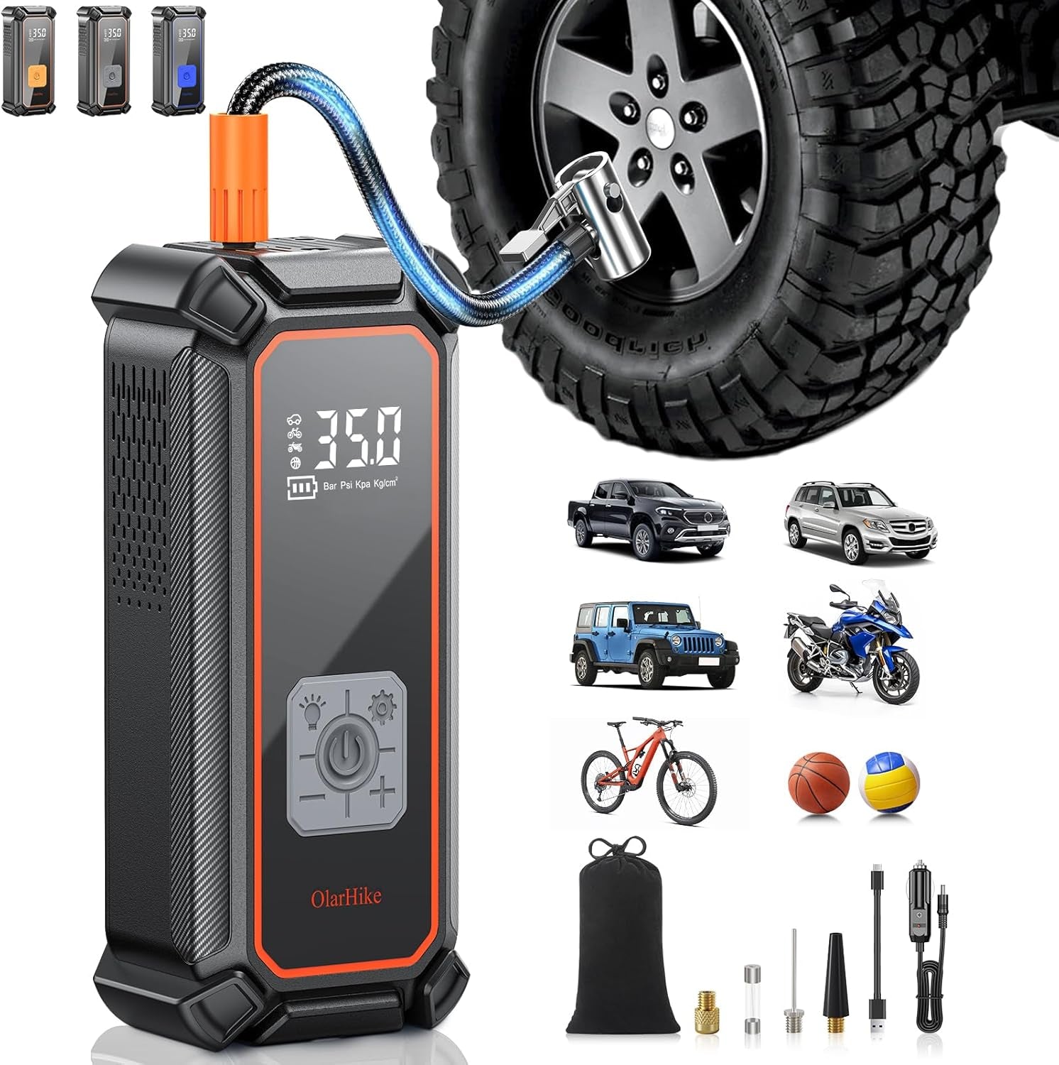 Cordless Tire Inflator Portable Air Compressor-Dual Mode Inflation,12V Auto Air Pump for Car Tires, Bicycle, Bike, Motorcycle, Smart Electric Pump with LED Light & Digital Pressure Gauge