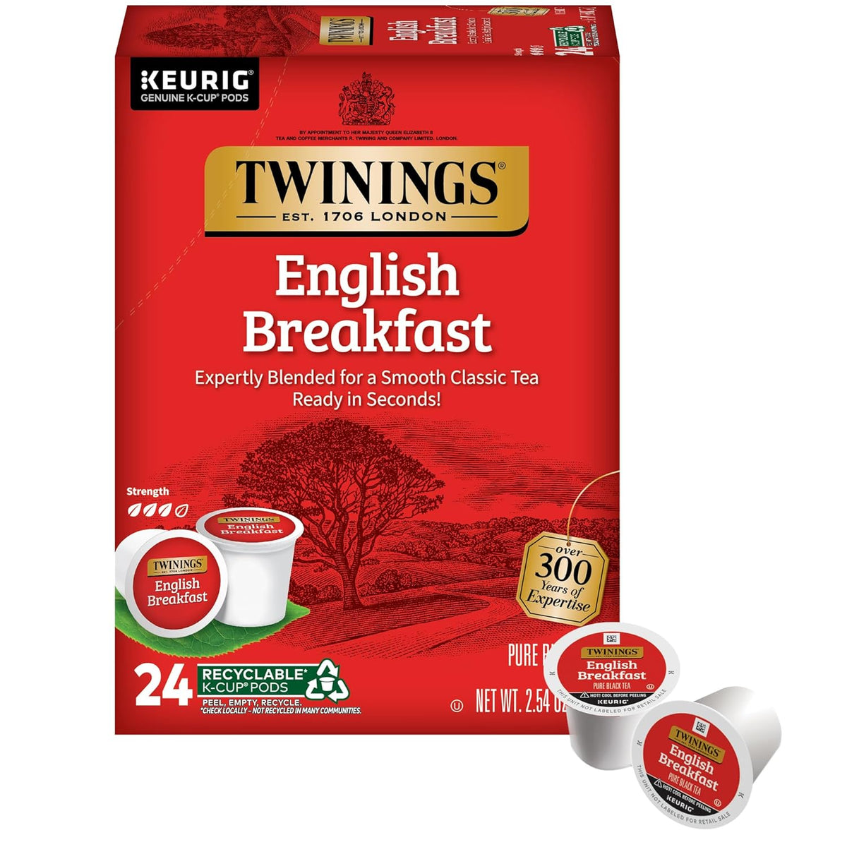 English Breakfast Black Tea K-Cup Pods for Keurig, 24 Count (Pack of 1), Smooth, Flavourful, Robust, Caffeinated, Enjoy Hot or Iced | Packaging May Vary