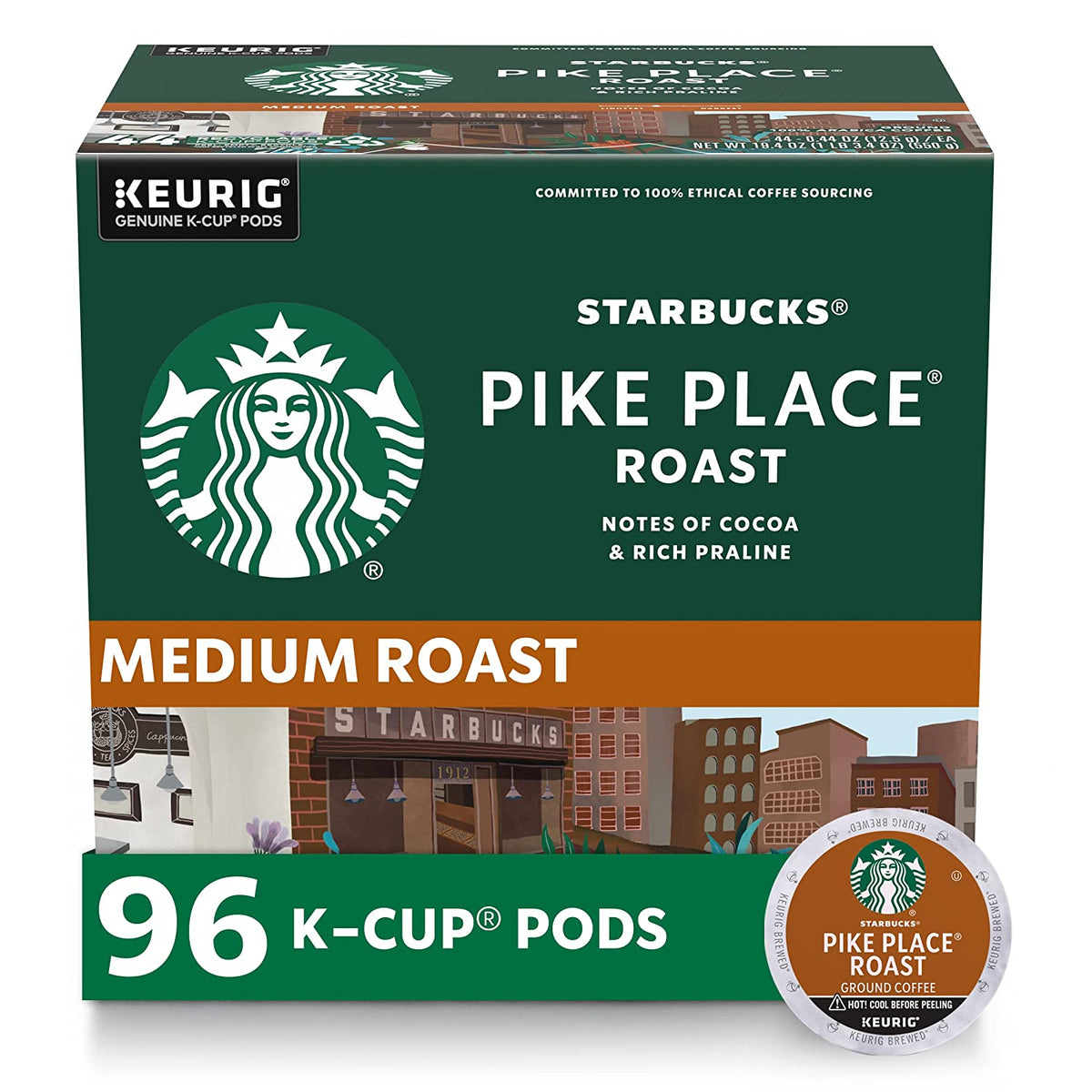 K-Cup Coffee Pods, Medium Roast Coffee, Pike Place Roast for Keurig Brewers, 100% Arabica, 4 Boxes (96 Pods Total)