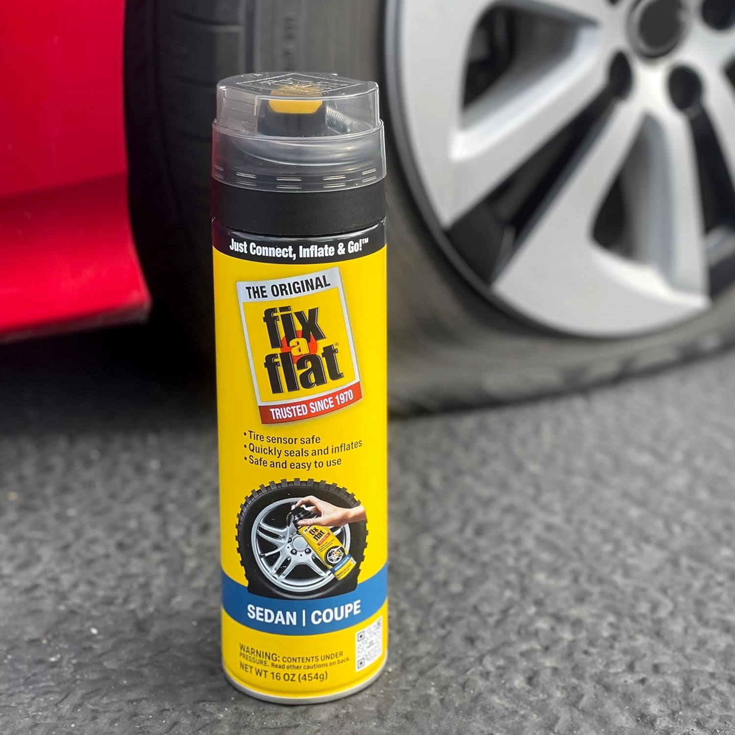 Aerosol Tire Repair and Inflator, Eco-Friendly Formula, 16 Oz, Universal Fit, Yellow