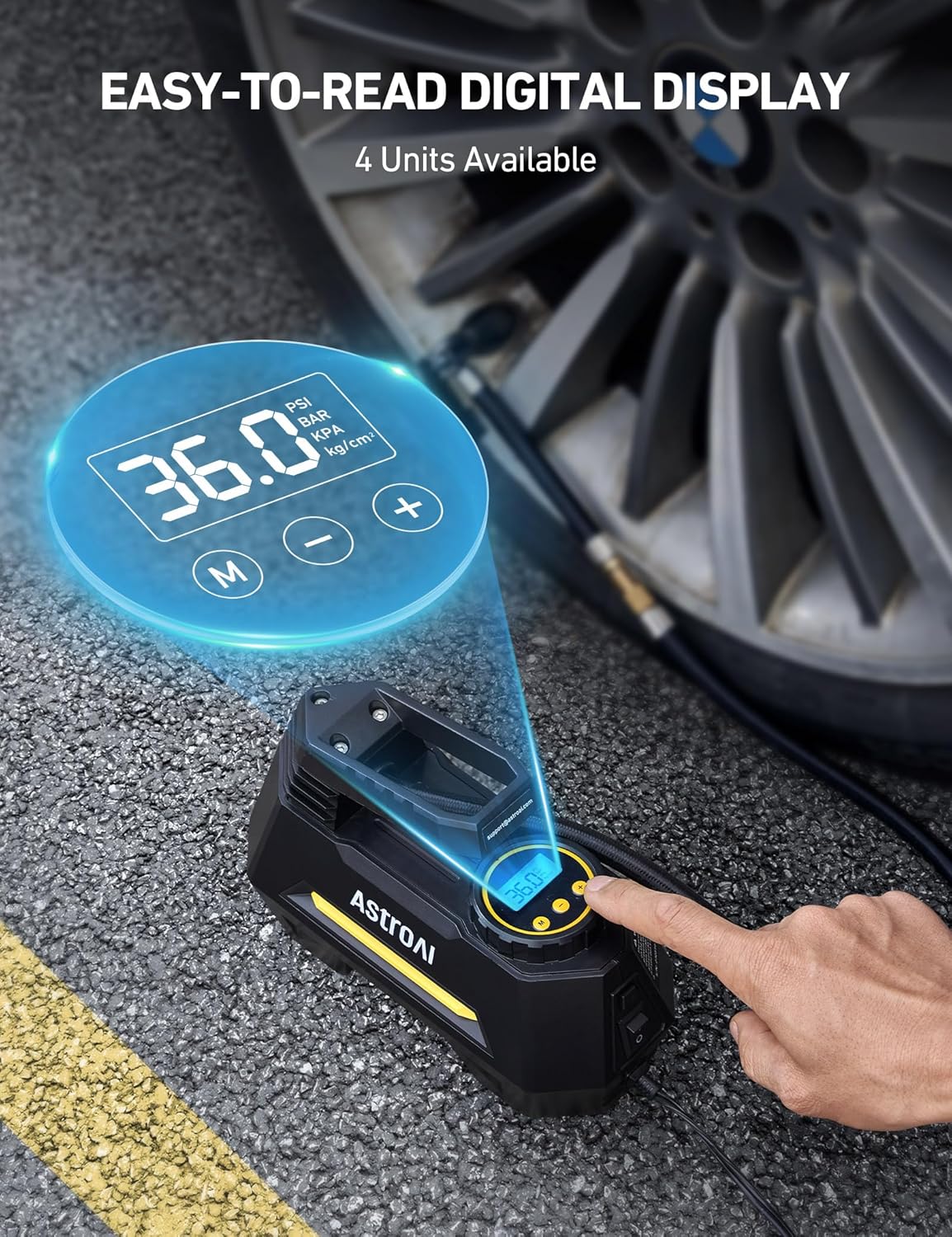 Tire Inflator Portable Air Compressor Tire Air Pump for Car Tires - Car Accessories, 12V DC Auto Pump with Digital Pressure Gauge, Emergency LED Light for Bicycle, Balloons, Yellow