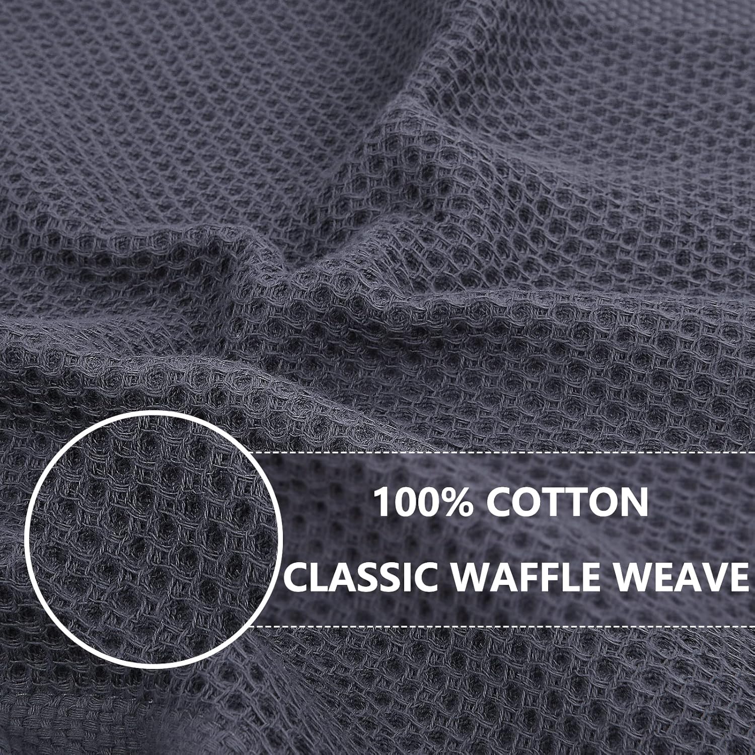 100% Cotton Waffle Weave Kitchen Dish Cloths, Ultra Soft Absorbent Quick Drying Dish Towels, 12X12 Inches, 6-Pack, Dark Grey