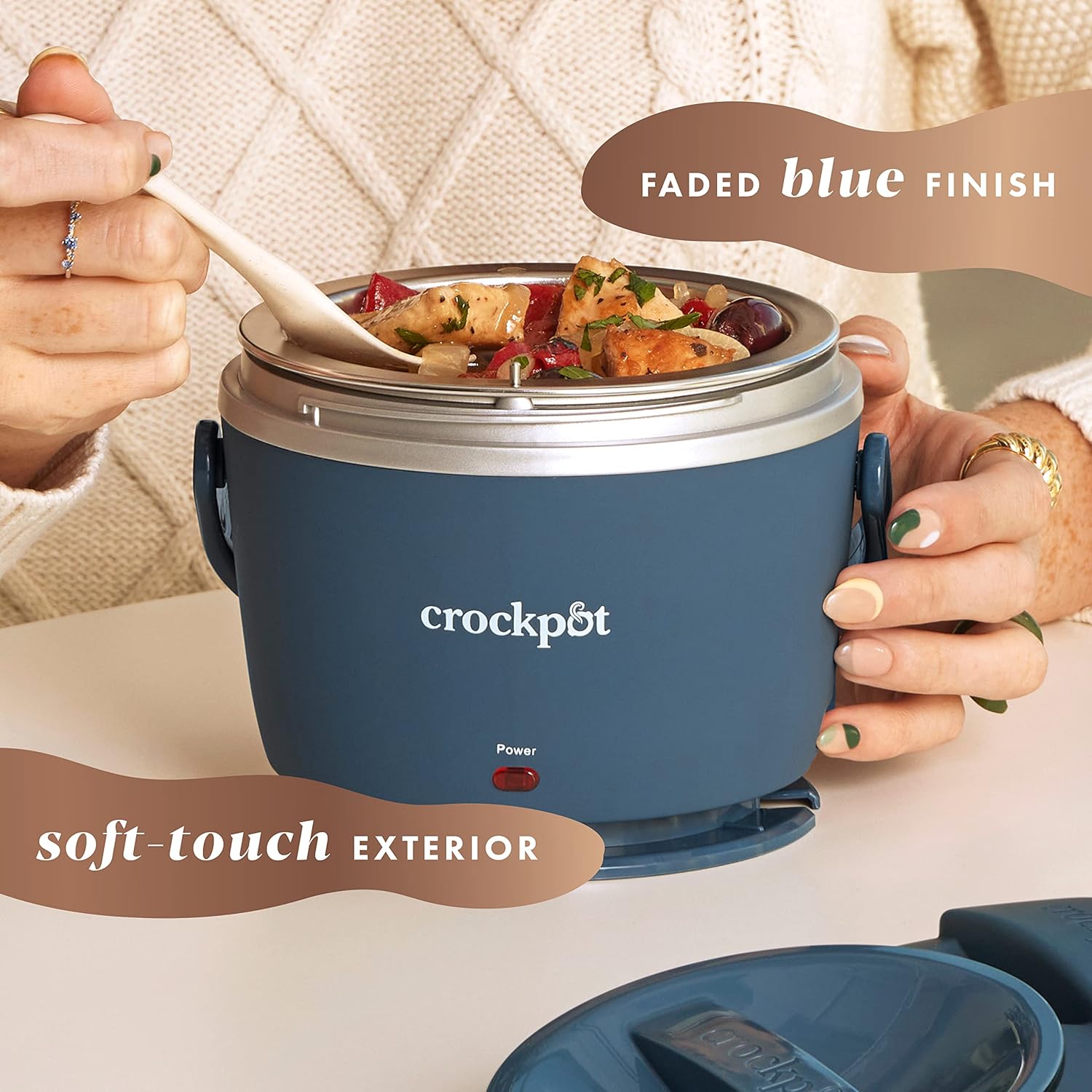 20-Ounce Electric Lunch Box, Portable Food Warmer, Faded Blue, Perfect for Travel, Car, On-The-Go, Keeps Food Warm, Spill-Free, Dishwasher-Safe, Ideal Gift for Men and Women