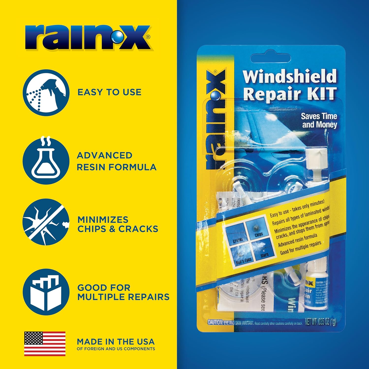 600001 Windshield Repair Kit - Quick and Easy Durable Resin Based Kit for Chips and Cracks, Good for round Damage below 1" in Diameter and Cracks Smaller than 12" in Length, BLUE,YELLOW