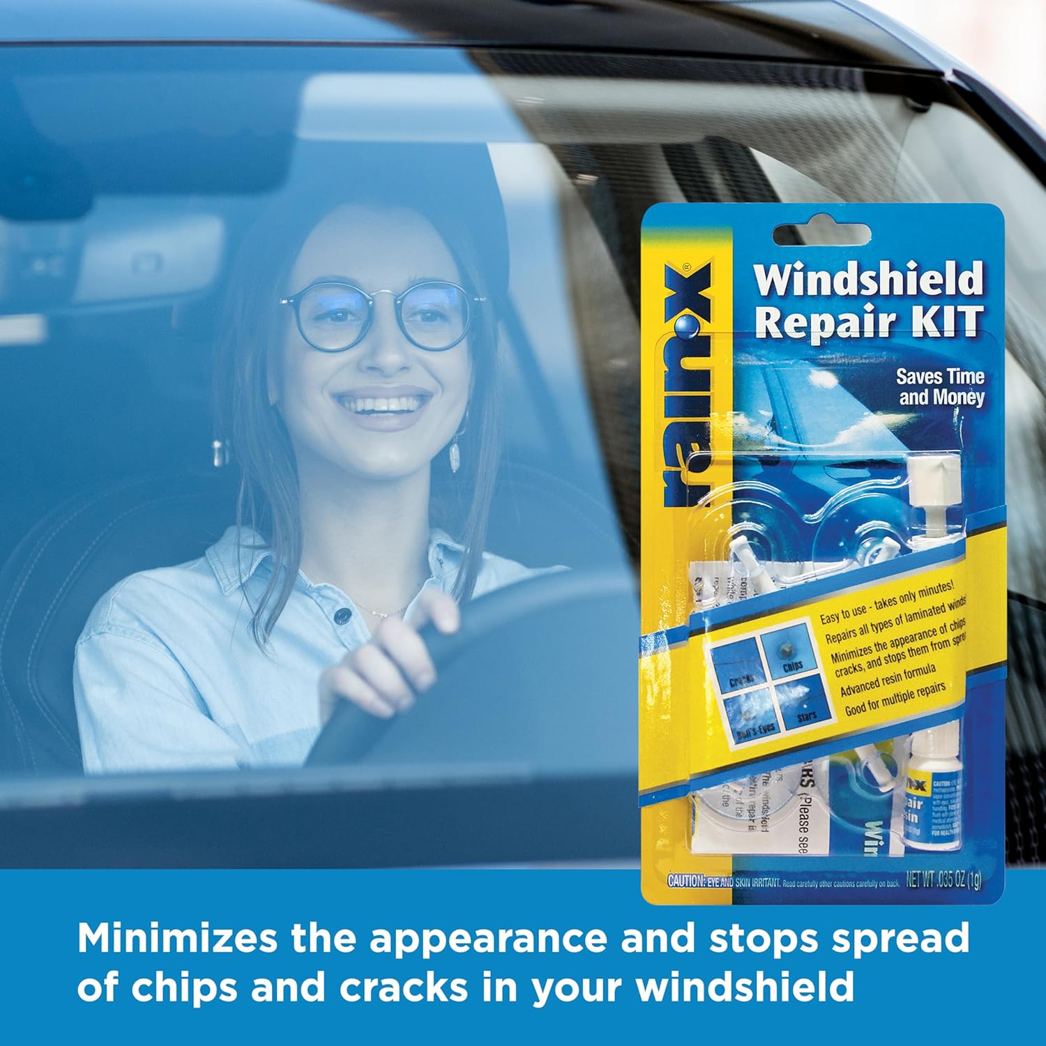 600001 Windshield Repair Kit - Quick and Easy Durable Resin Based Kit for Chips and Cracks, Good for round Damage below 1" in Diameter and Cracks Smaller than 12" in Length, BLUE,YELLOW