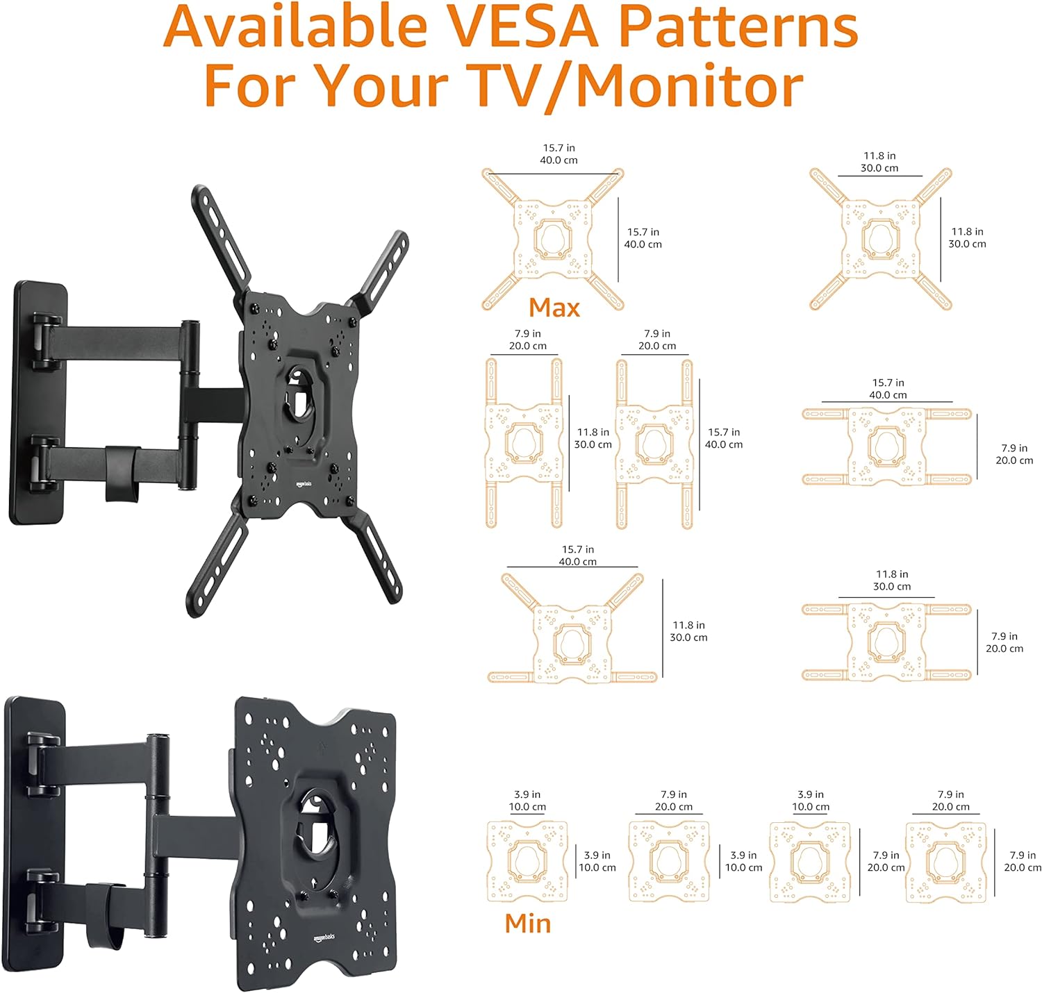 Full Motion Articulating TV Wall Mount, with Swivel and Tilt, for 26" to 55" Tvs and Flat Panels up to 80 Lbs, VESA Compatible, Black