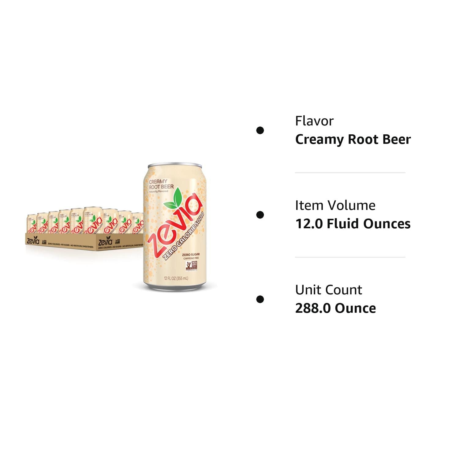 Zero Sugar, Creamy Root Beer Soda, Caffeine Free, 12 Fl Oz Cans (Pack of 24)