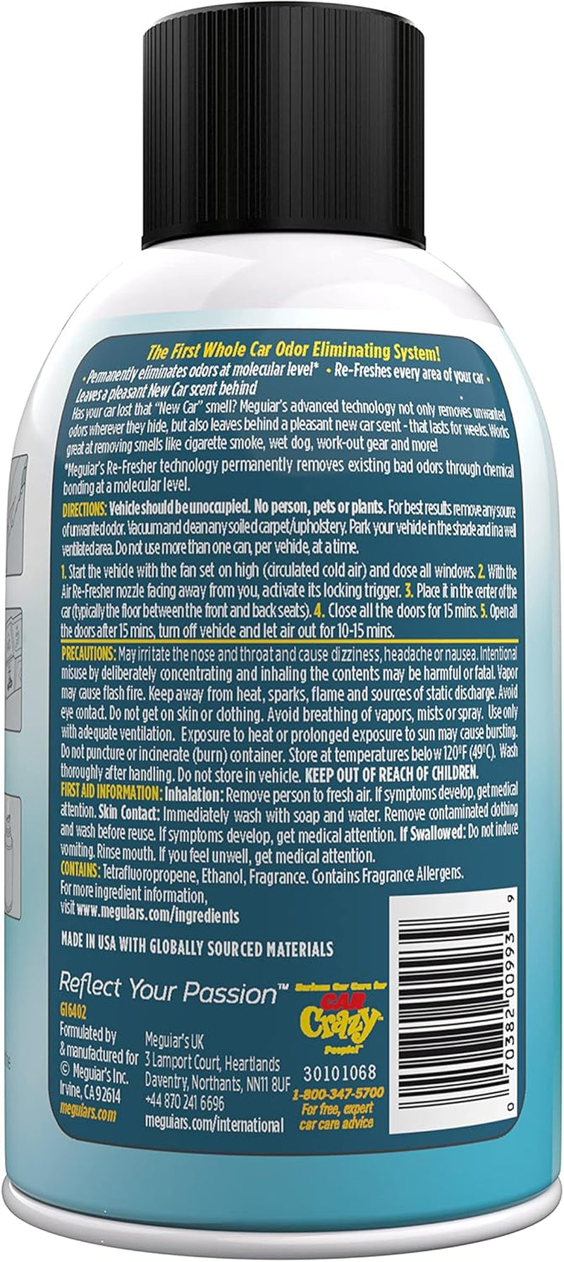 Whole Car Air Re-Fresher Odor Eliminator Mist - New Car Scent - Revitalize Your Car This Holiday Season and Permanently Remove Lingering Odors, 2 Oz Aerosol