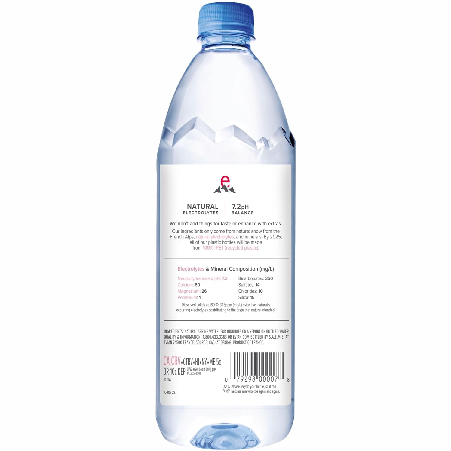 Natural Spring Water, 1 L Bottle, 12 Pack