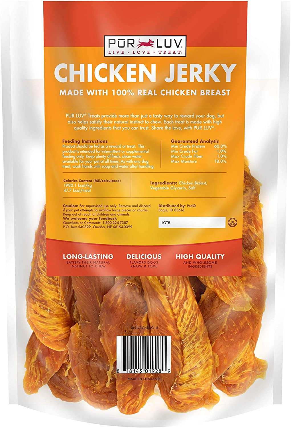 Dog Treats, Chicken Jerky for Dogs, Made with 100% Real Chicken Breast, 16 Ounces, Healthy, Easily Digestible, Long-Lasting, High Protein Dog Treat, Satisfies Dog'S Urge to Chew (Pack of 1)