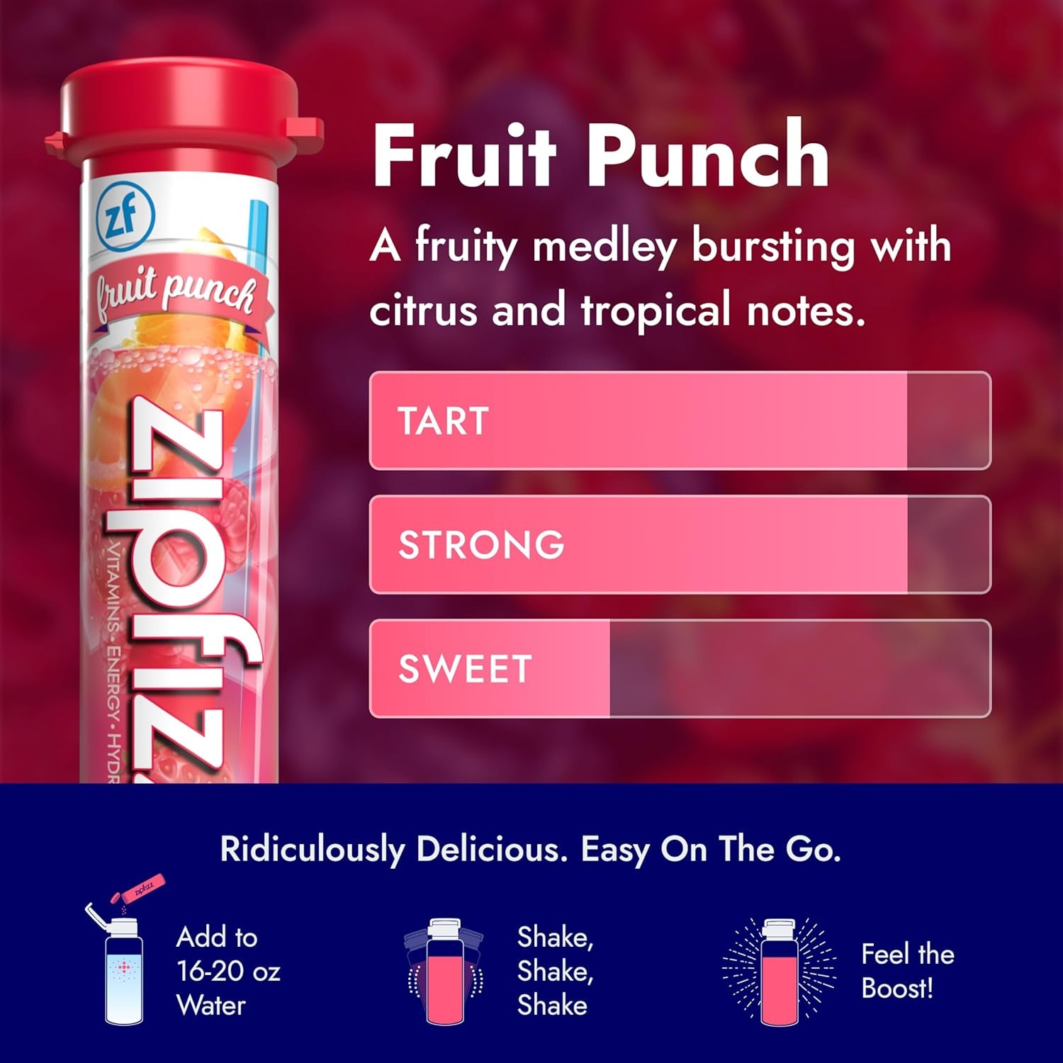 Daily Energy Drink Powder, Fruit Punch, 20 Pack 3-In-1 Sustained Energy, Rapid Hydration, and Essential Vitamins Sugar-Free Electrolyte Powder Contains Vitamin B-12 & Antioxidants