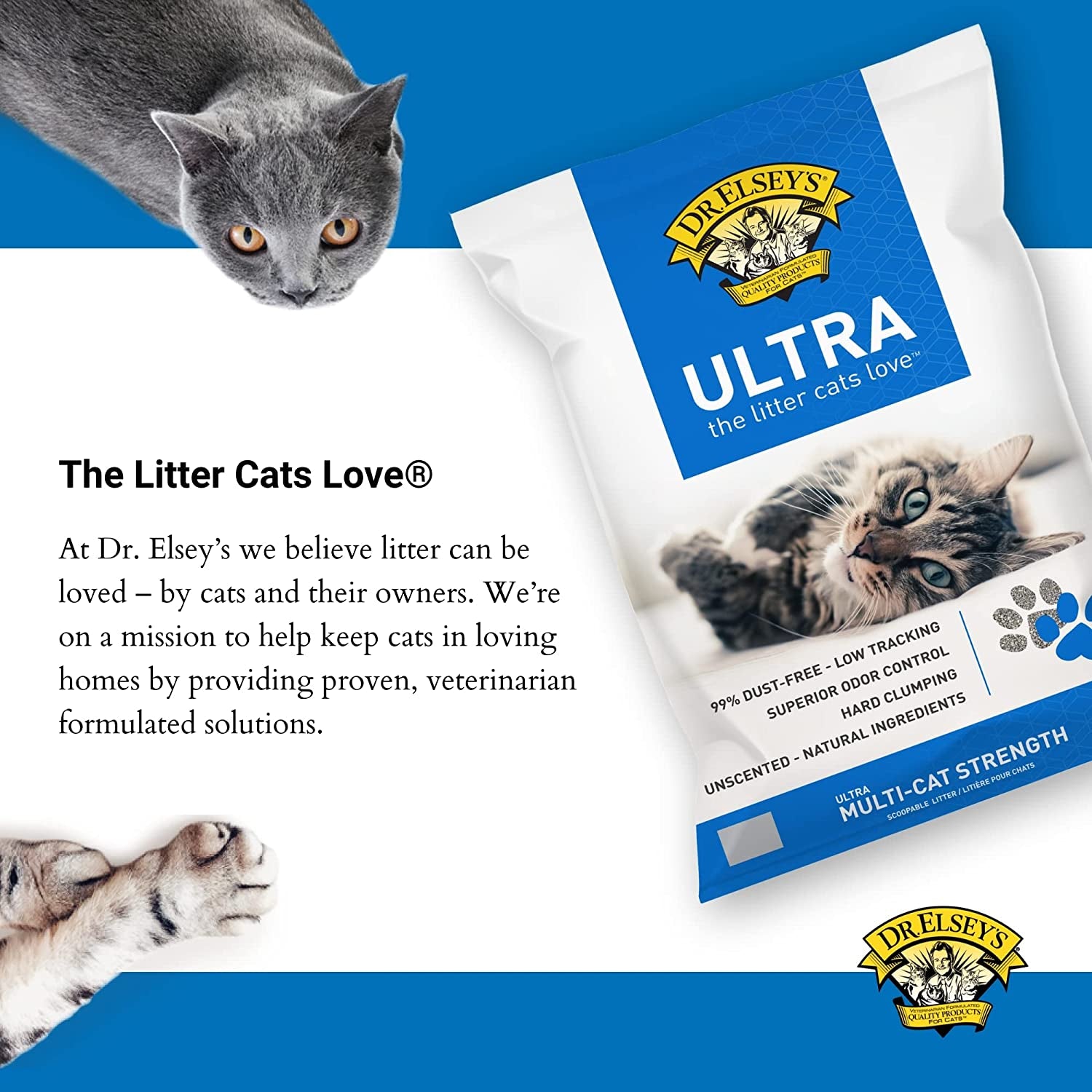 Cat Litter - Premium Unscented Cat Litter W/ Natural Ingredients - Low Dust Superior Odor Control Cat Litter - Hard Clumping Moisture Absorbing Clay Multi Cat Litter (For All Cats - 40Lbs)