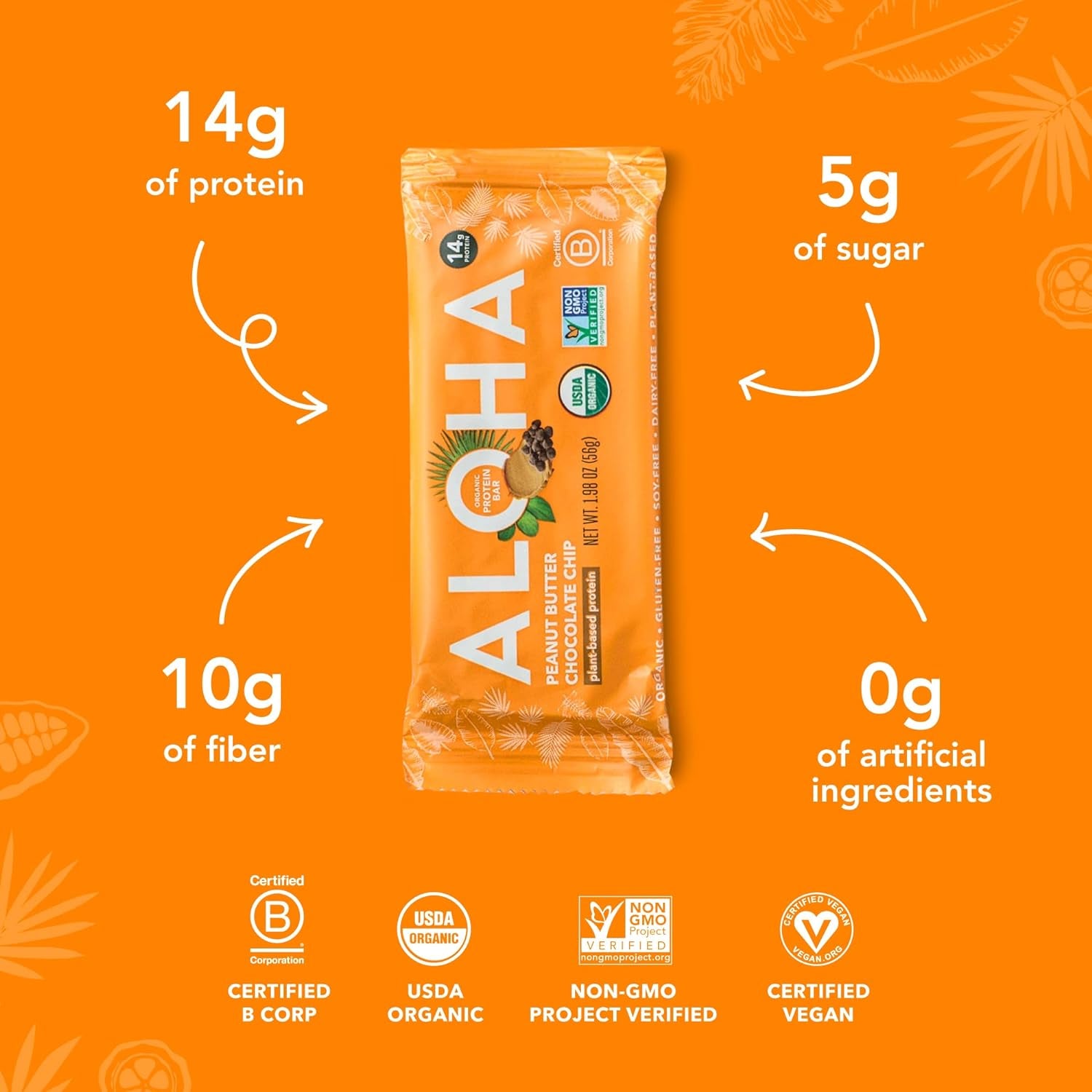 Organic Plant Based Protein Bars |Peanut Butter Chocolate Chip | 1.98 Oz (Pack of 12) | Vegan, Low Sugar, Gluten Free, Paleo, Low Carb, Non-Gmo, Stevia Free, Soy Free, No Sugar Alcohols