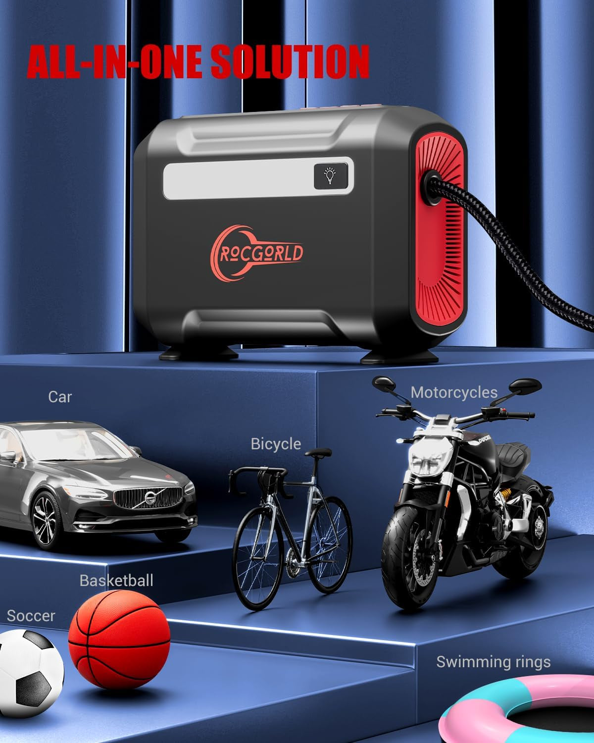 R8 Tire Inflator Portable Air Compressor, DC 12V Air Compressor Portable with Large Dual Digital Screen, 3X Faster Inflation Air Pump for Car, Bike, Ball, Motor