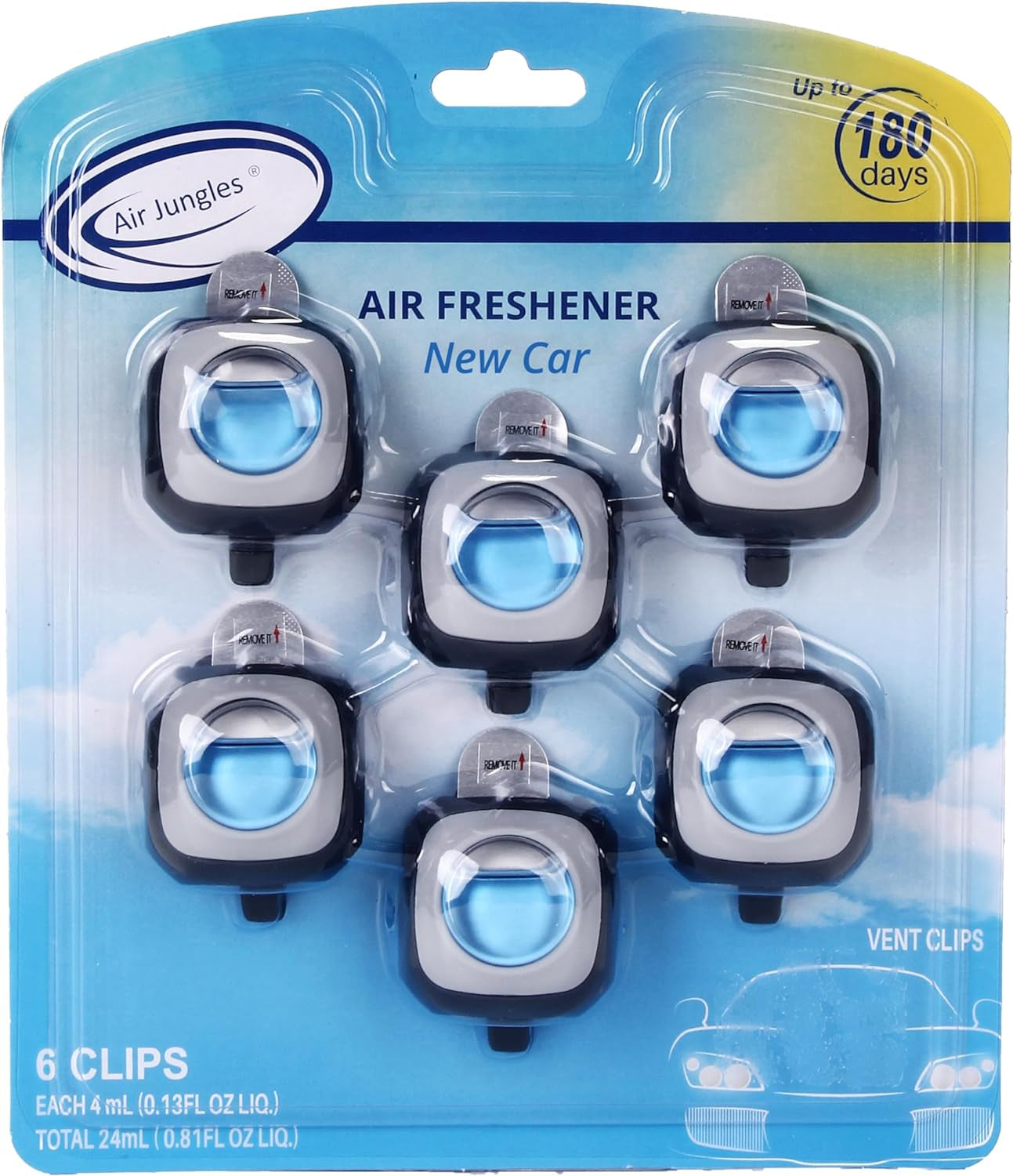 New Car Scent Car Air Freshener Clip, 6 Car Freshener Vent Clips, 4Ml Each, Long Lasting Air Freshener for Car, up to 180 Days Car Refresher Odor Eliminator