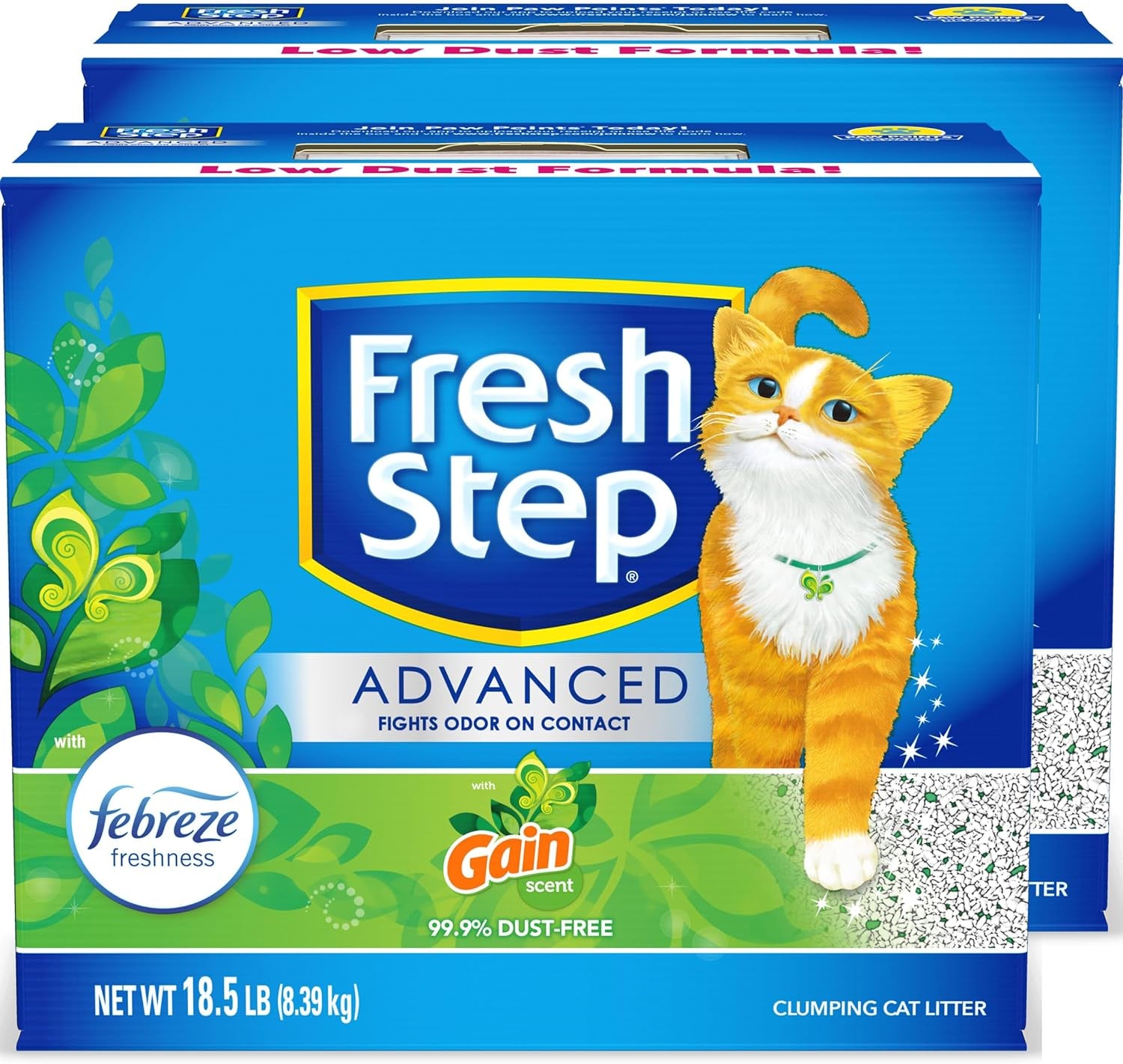 Advanced Clumping Litter with Febreze Freshness with Febreze Gain Scent, Fights Odor on Contact, 37 Lbs. (2 X 18.5 Lb. Box)