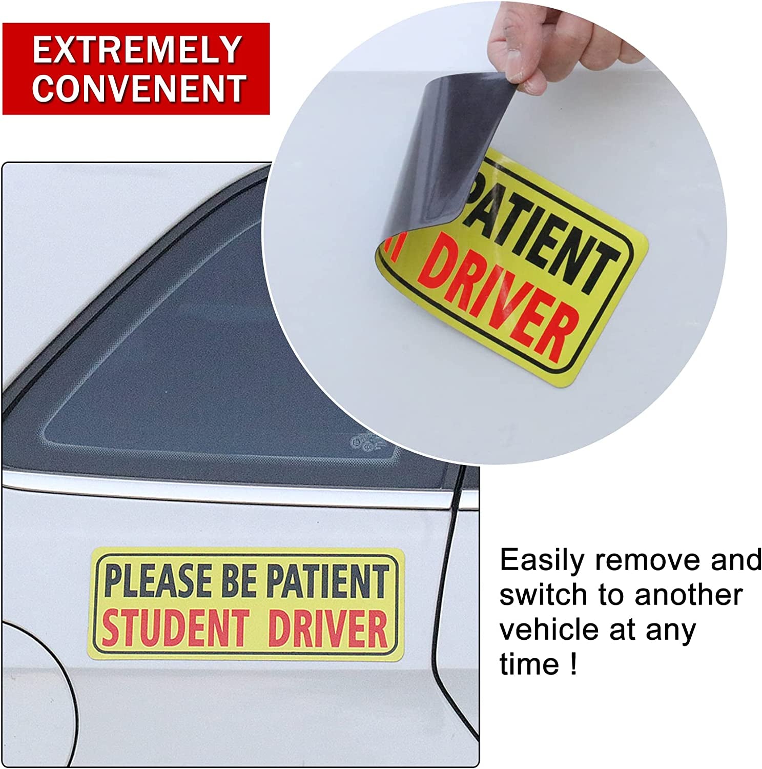 3Pcs Magnet for Car, Please Be Patient Student Driver, New Drivers Sticker Safety Warning, Magnetic Reflective Rookie Driver Bumper Sticker (Black&Red)